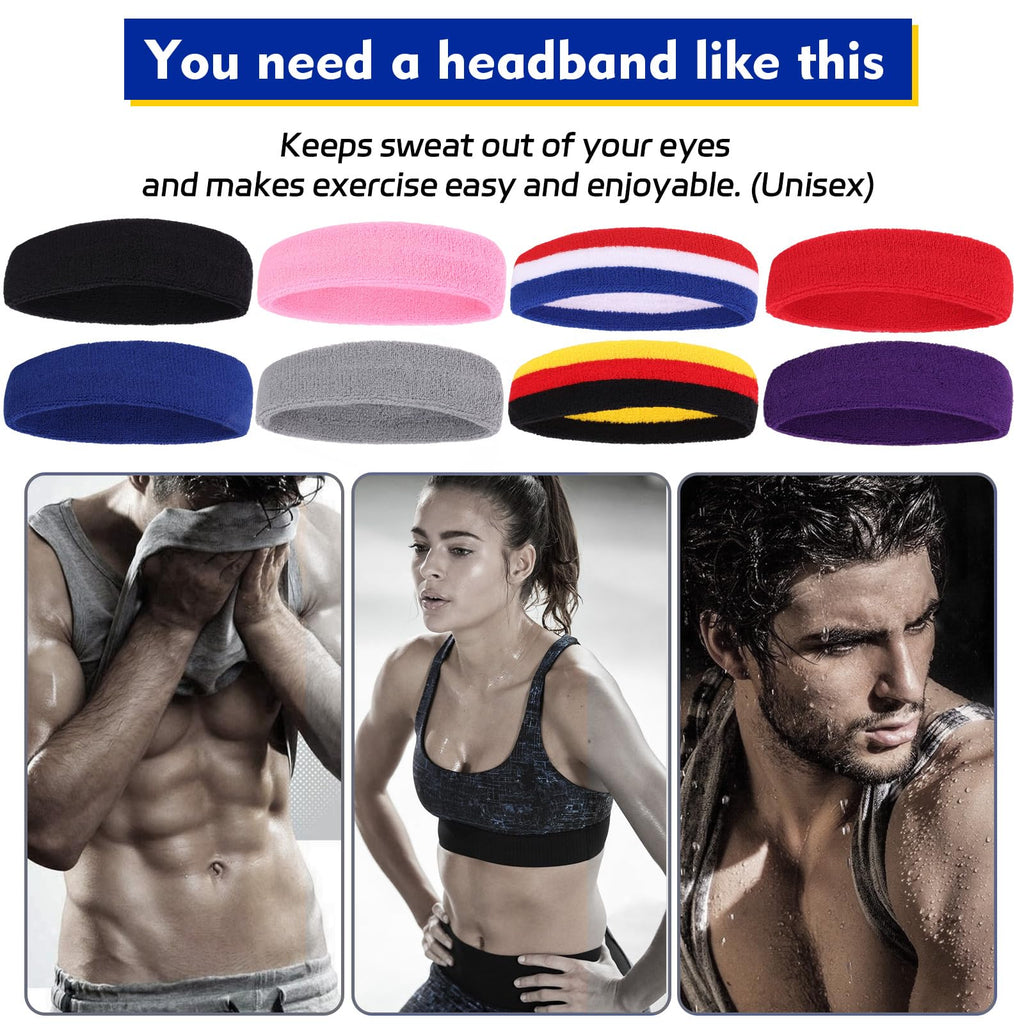Sports Headband for Men and Women Terry Cloth Moisture Wicking Sports Sweatband