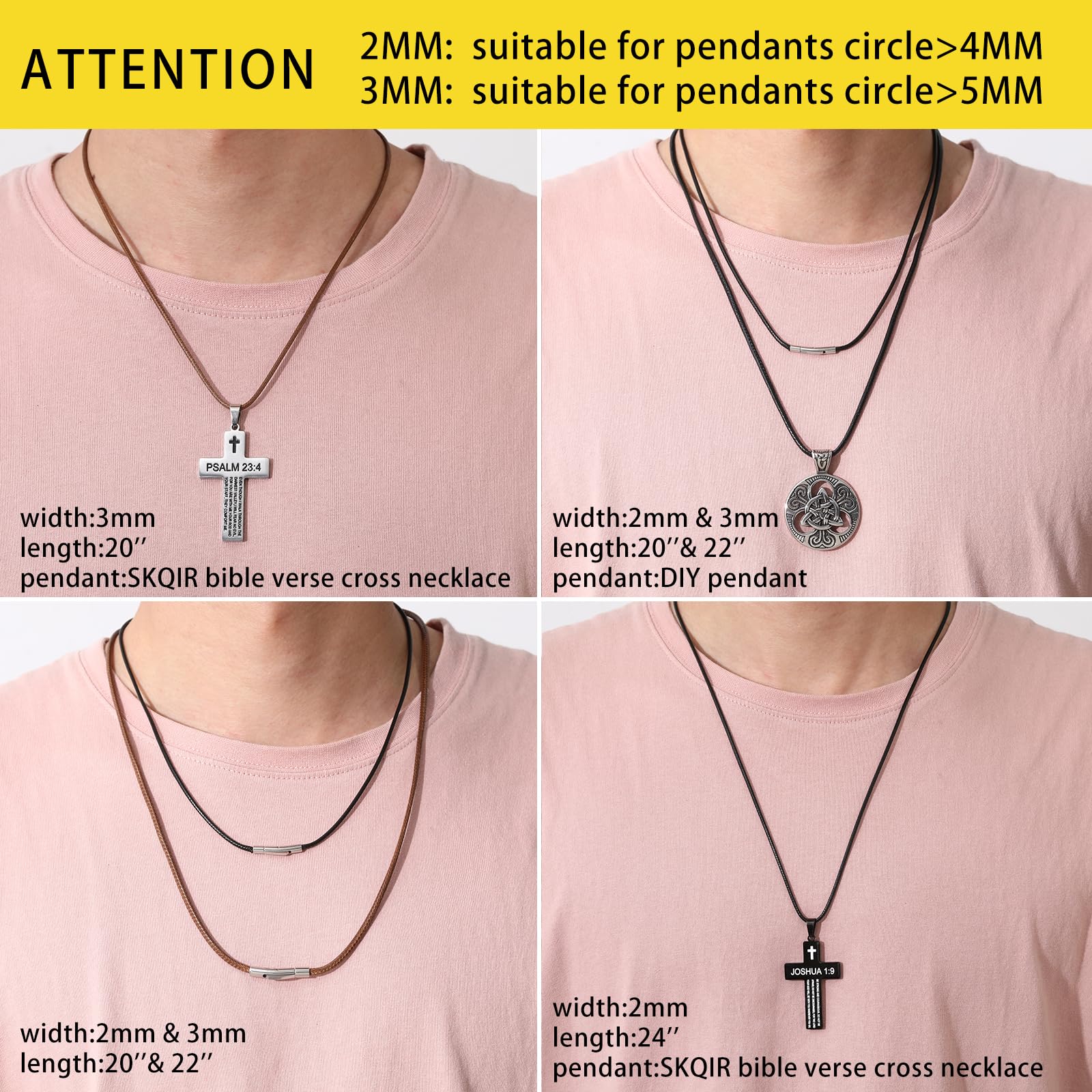 Brown Waterproof Braided Leather Cord Necklace with Durable Stainless Steel Snap