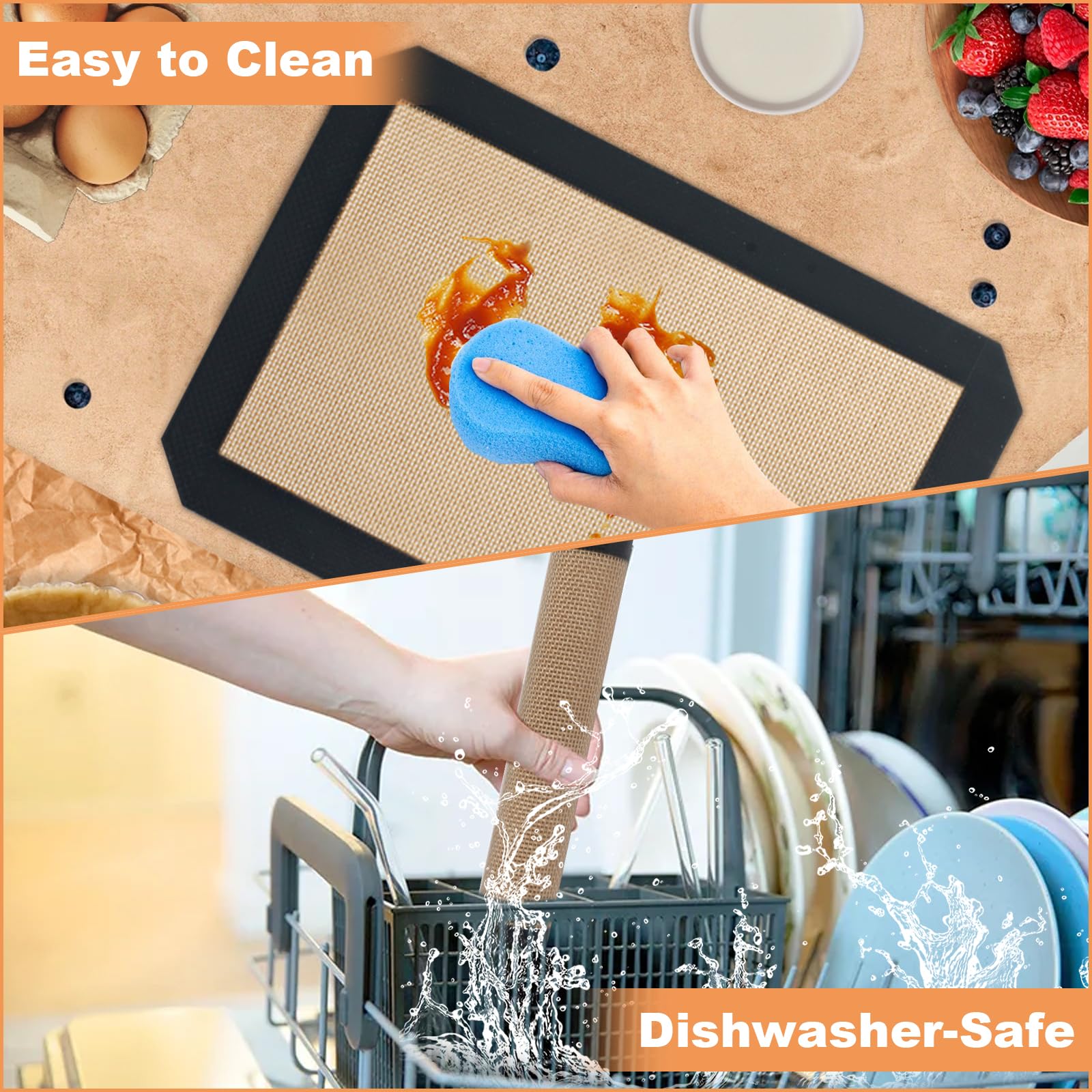 Baking Mat 2 Pack — 11.8"x8.3" Reusable Non-Stick Food-Safe Oven Sheet for Cooki