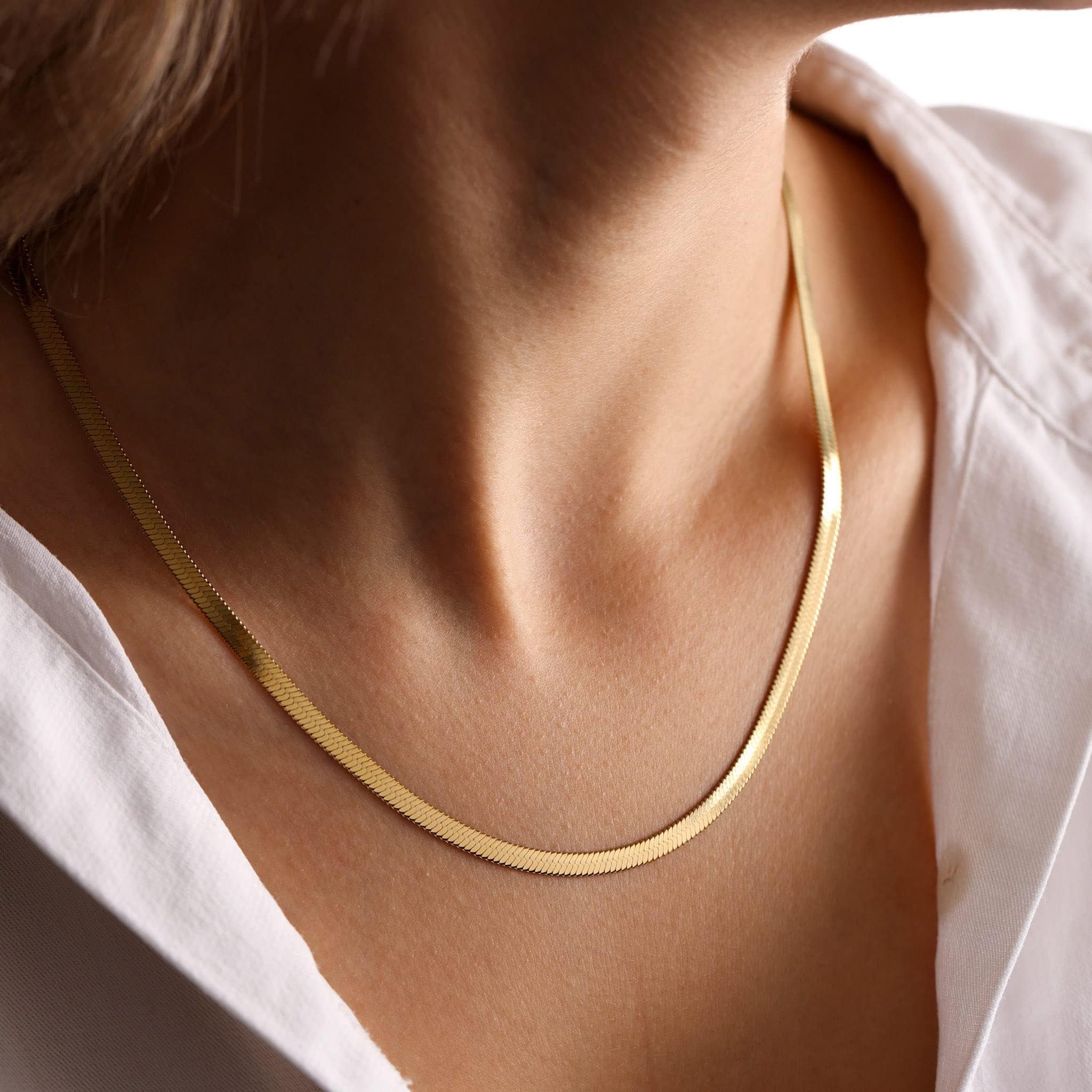 Gold Choker Necklace for Women, 14K Gold Plated Snake Chain Necklace, Dainty Her