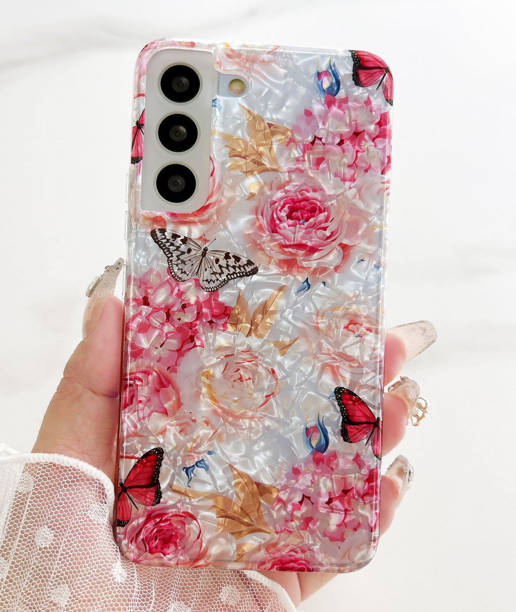 for Galaxy S22 5G Case 6.1",Cute Crystal Clear Floral Shell Pattern Design for G
