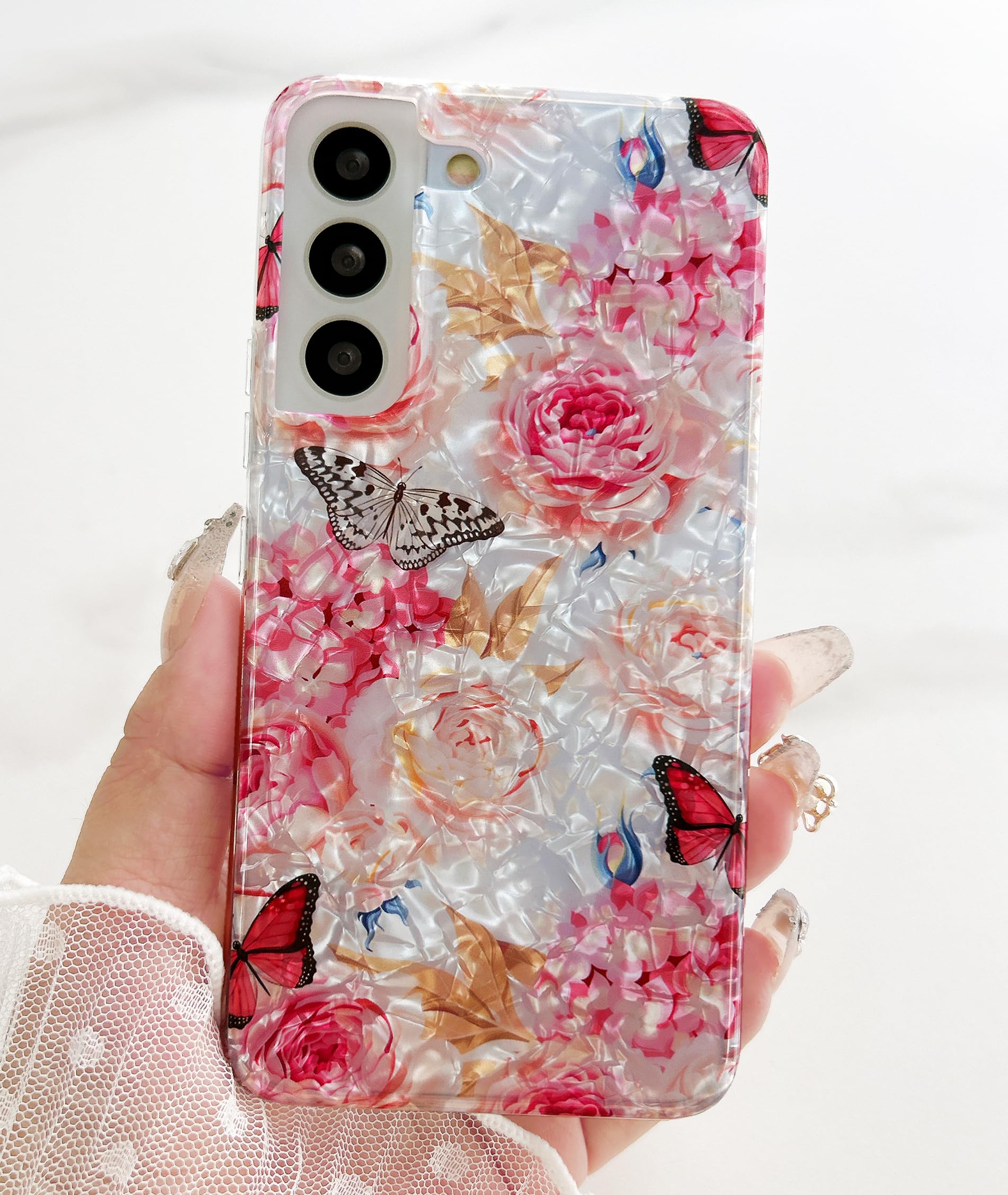 for Galaxy S22 5G Case 6.1",Cute Crystal Clear Floral Shell Pattern Design for G