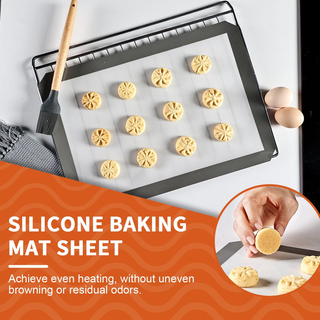 Baking Mat Set of 2 — 16.5"x11.6" Non-Stick Reusable BPA-Free Sheet for Cookies,