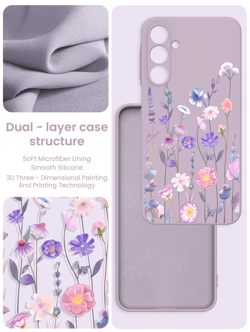 for Samsung Galaxy A17 5G Case, Girls Women Florals Liquid Silicone Phone Case,