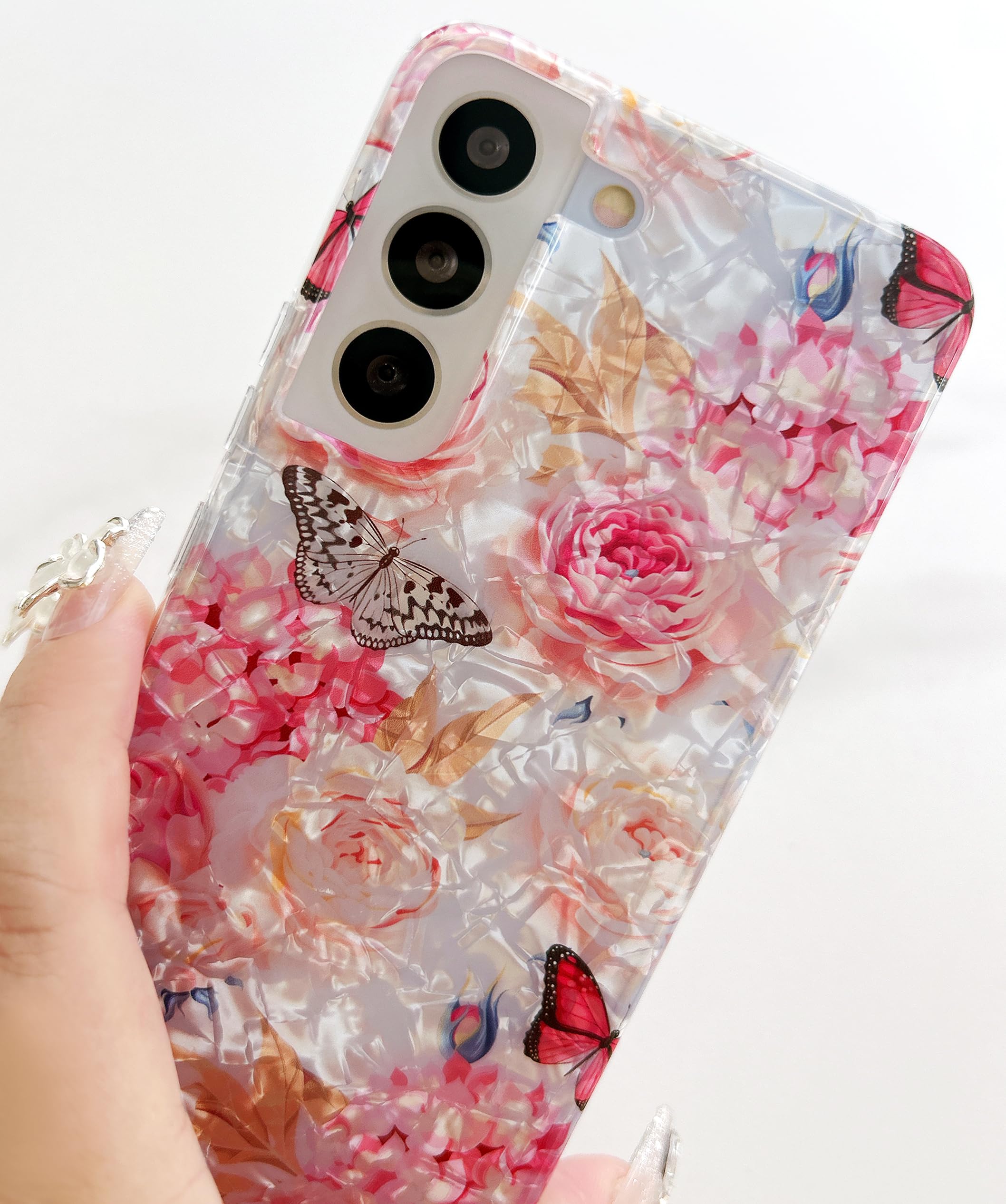 for Galaxy S22 5G Case 6.1",Cute Crystal Clear Floral Shell Pattern Design for G