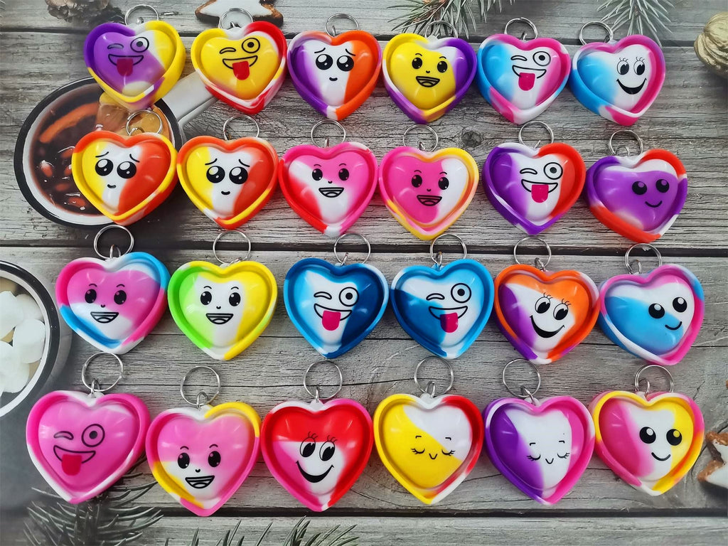 packs Bulk heart expression Mini Pop Fidget Backpack Key Chain，boy and Little
