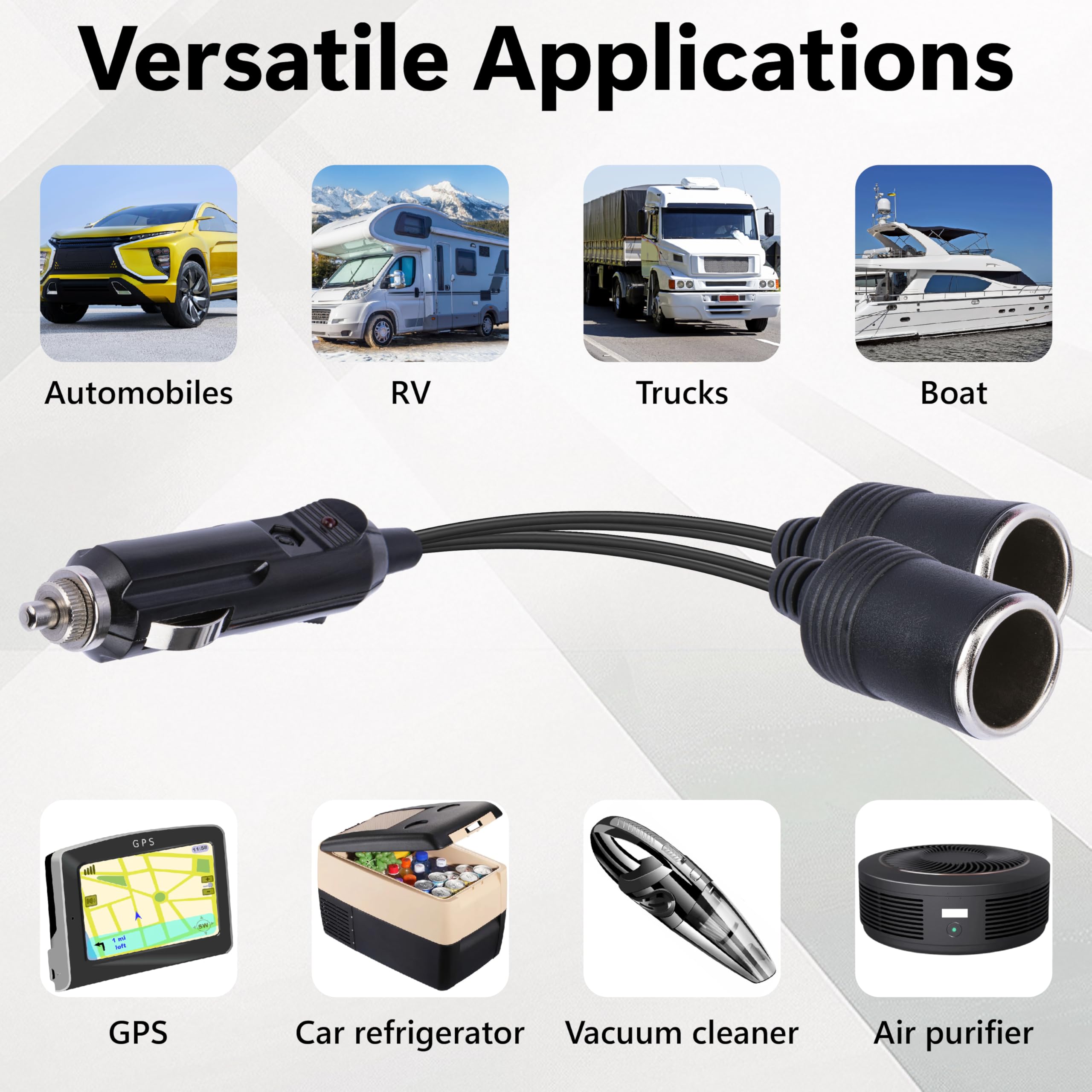 Cigarette Lighter Adapter, 1 To 2 Car Cigarette Lighters Splitter 2 Socket, 18Aw