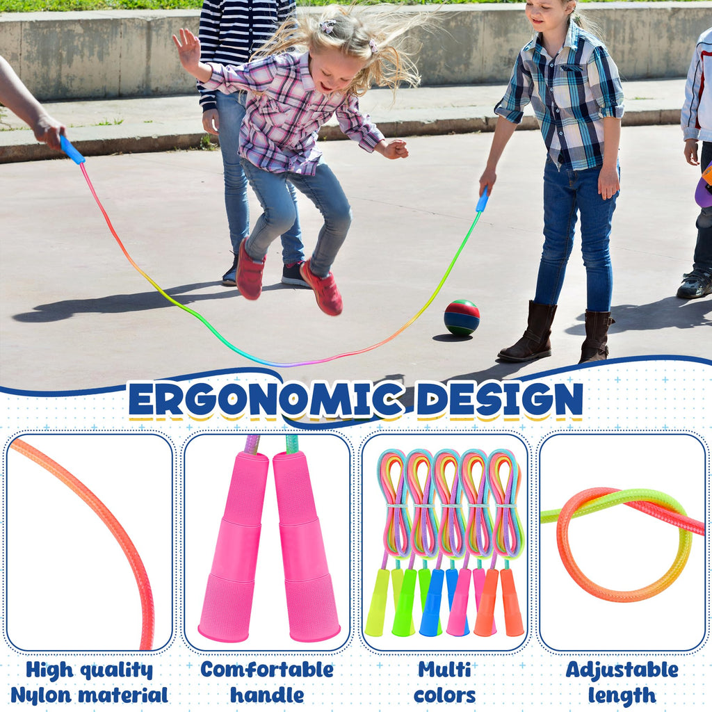 6 Pack Kids Jump Rope, Colorful Gradient Nylon Skipping Ropes for Children, 7.55