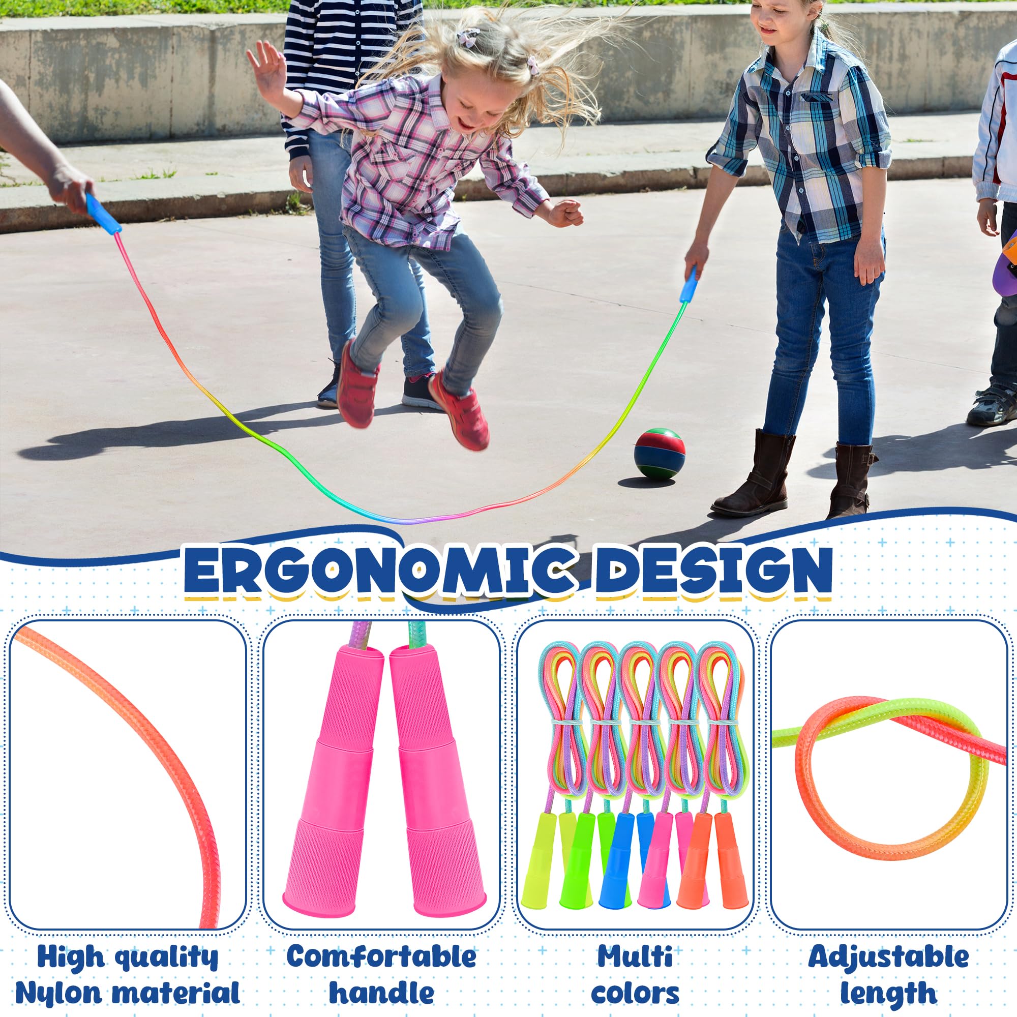 6 Pack Kids Jump Rope, Colorful Gradient Nylon Skipping Ropes for Children, 7.55