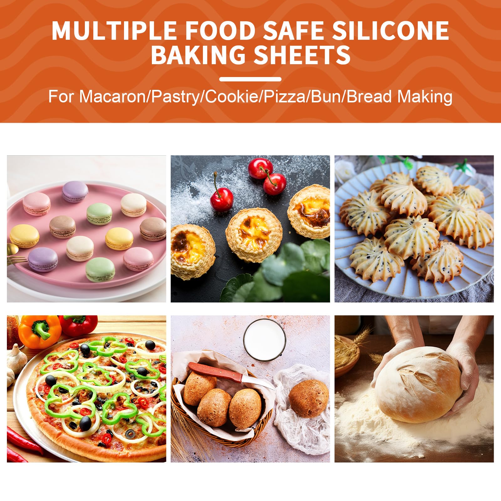 Baking Mat Set of 2 — 16.5"x11.6" Non-Stick Reusable BPA-Free Sheet for Cookies,