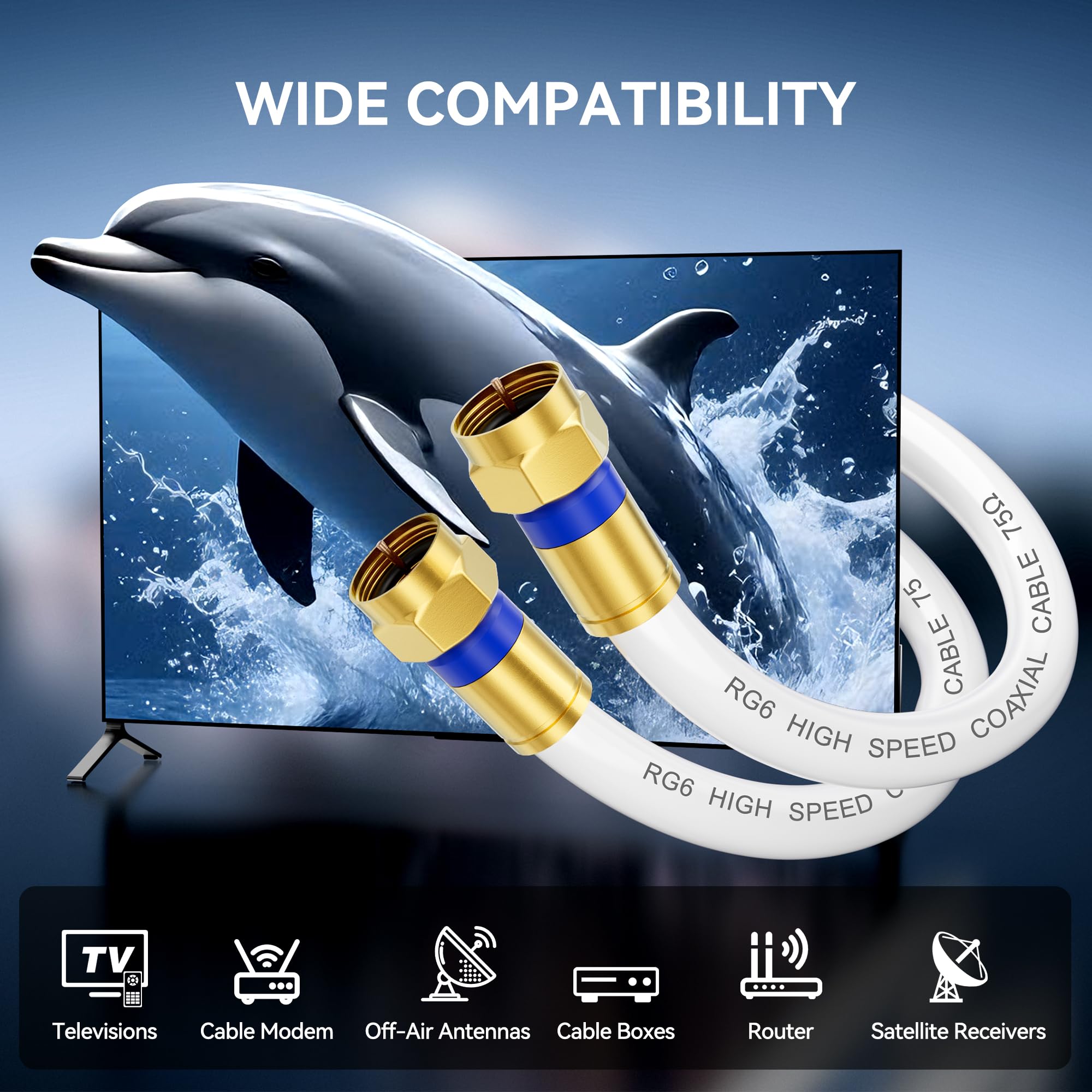 Cable 3Ft/6Ft/10Ft/15Ft/25Ft/50Ft/60Ft/75Ft/100Ft, Rg6 Coax Cable Extender With