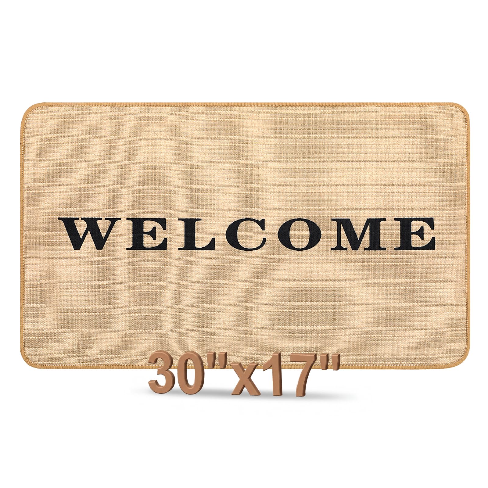 Woven Jute Braided Rug 30"x17" Welcome Front Door Mat with Non-Slip Backing for