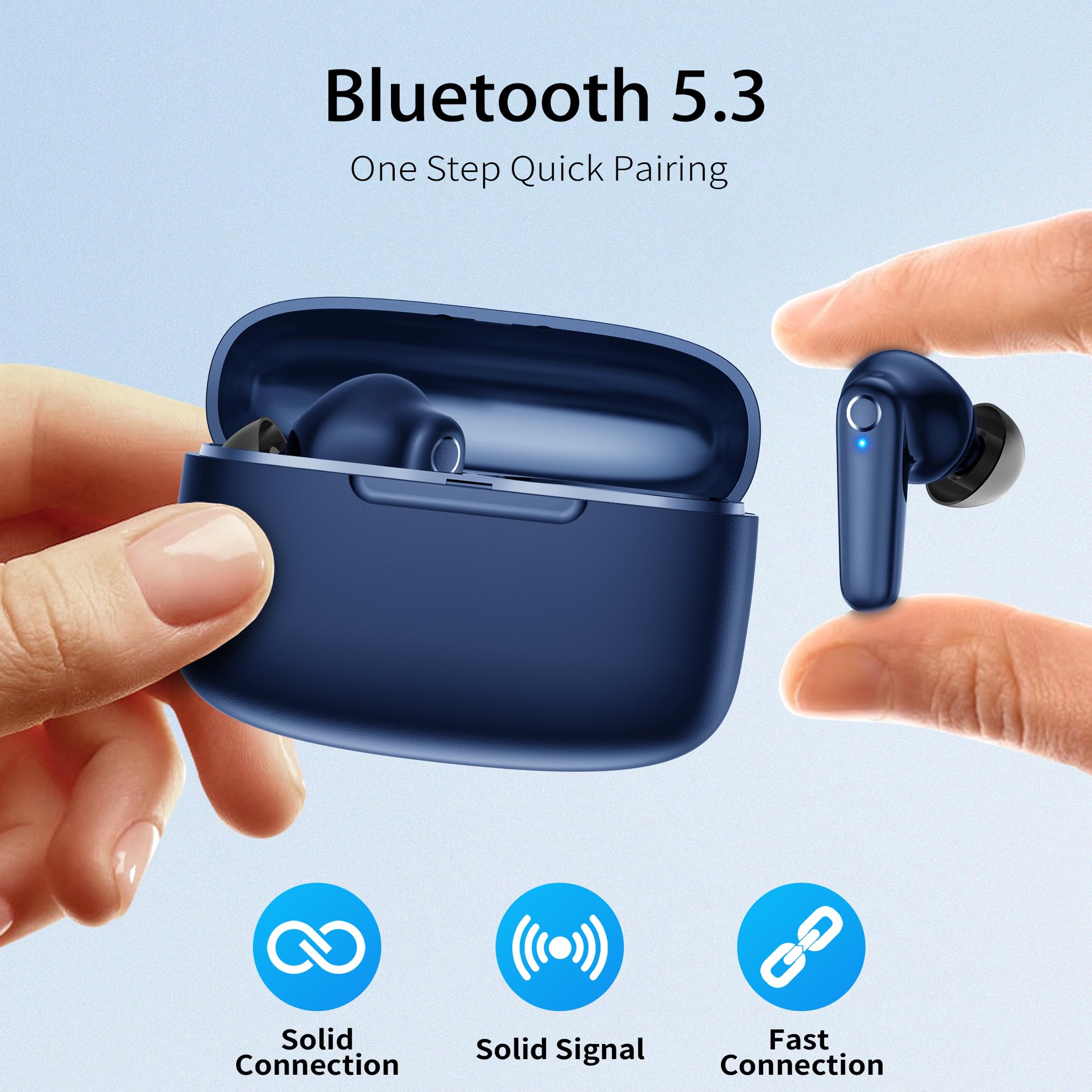 Wireless Ear Buds Bluetooth 5.3 60H Using Time Headphones Deep Bass Clear Call E