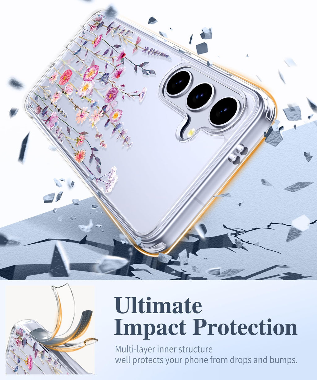 for Samsung Galaxy S25 Case, Clear Floral Slim Shockproof Protective Women Phone