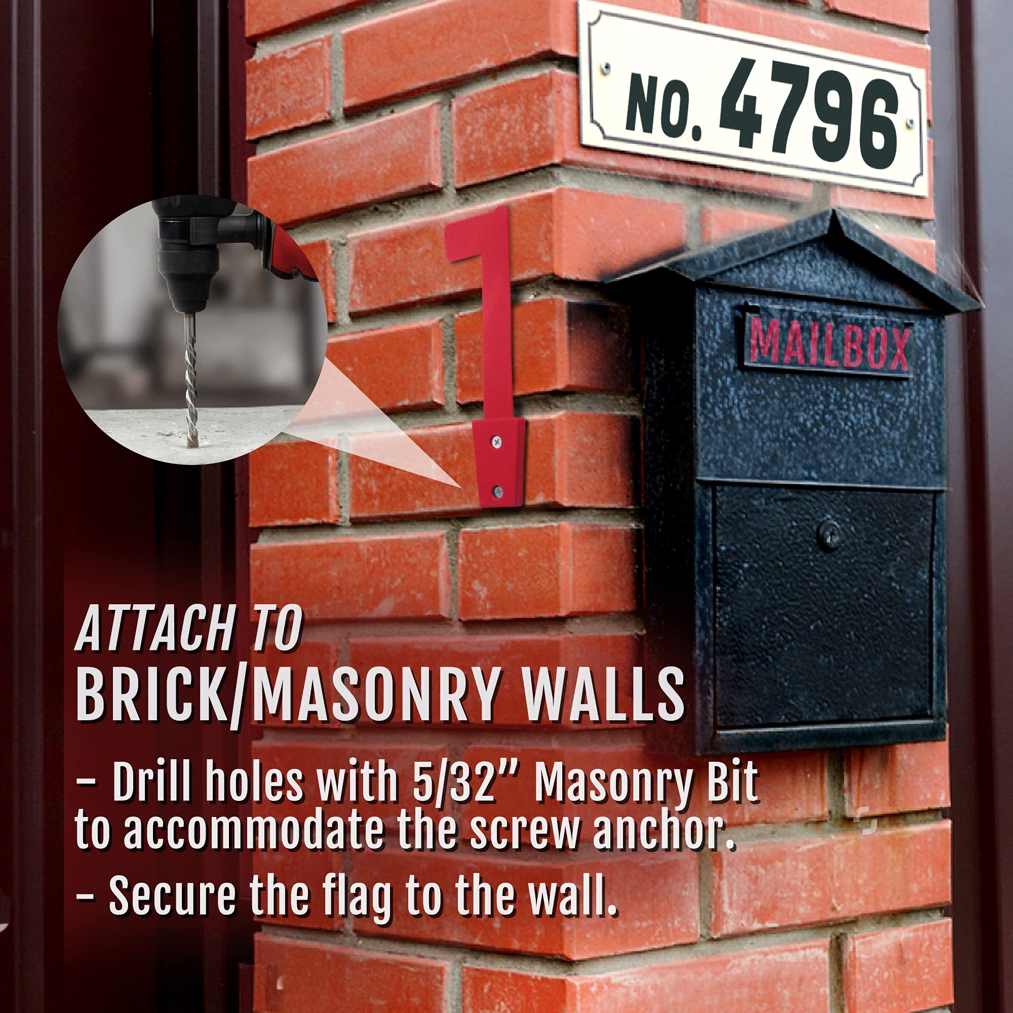 Universal Outgoing Mailbox Flag for Brick, Wood, Metal & Stucco - Rust Resistant