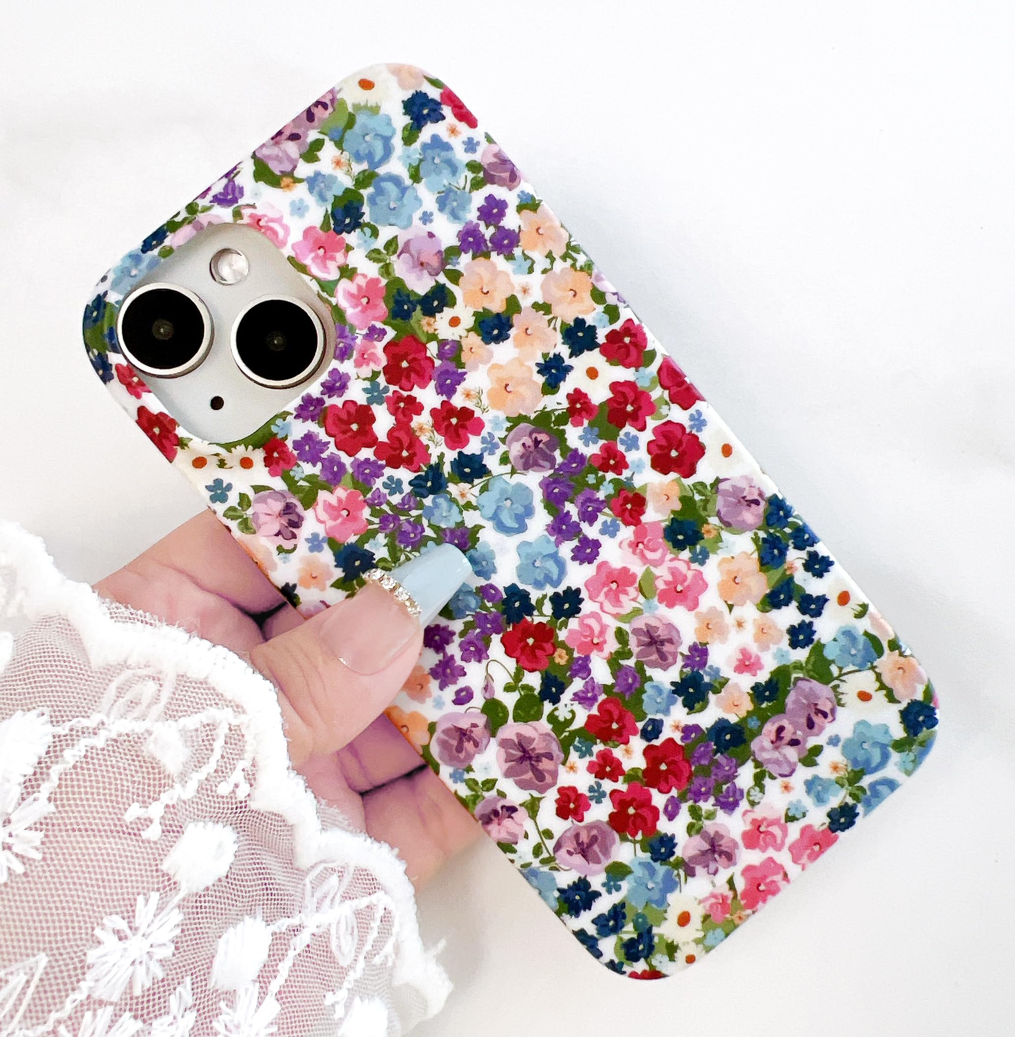 iPhone 14/13 6.1" Flower Case for Women - Soft Matte TPU Cover with Elegant