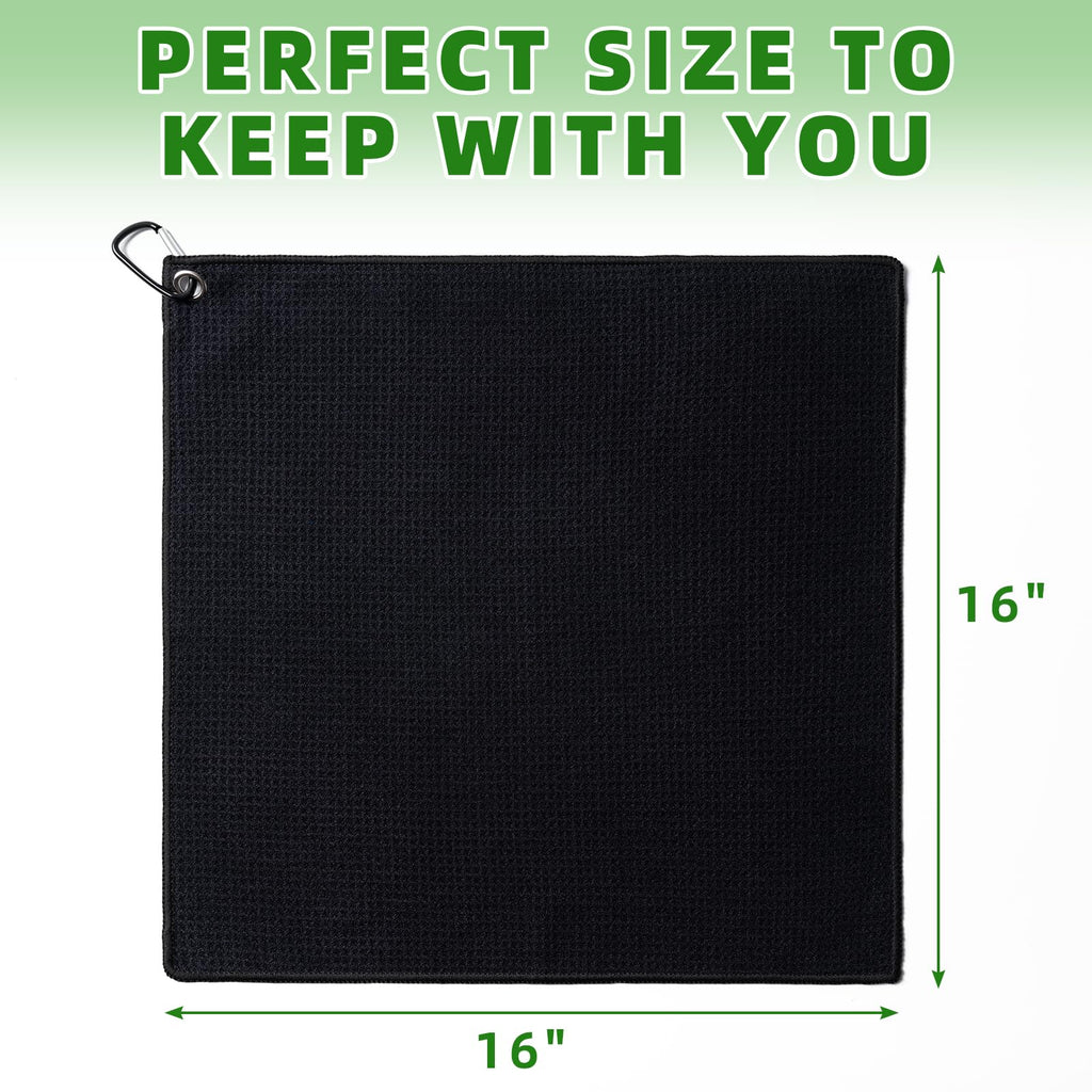 3 Pack Golf Towels(16" X 16") with Carabiner Clip,Microfiber Fabric Waffle Patte