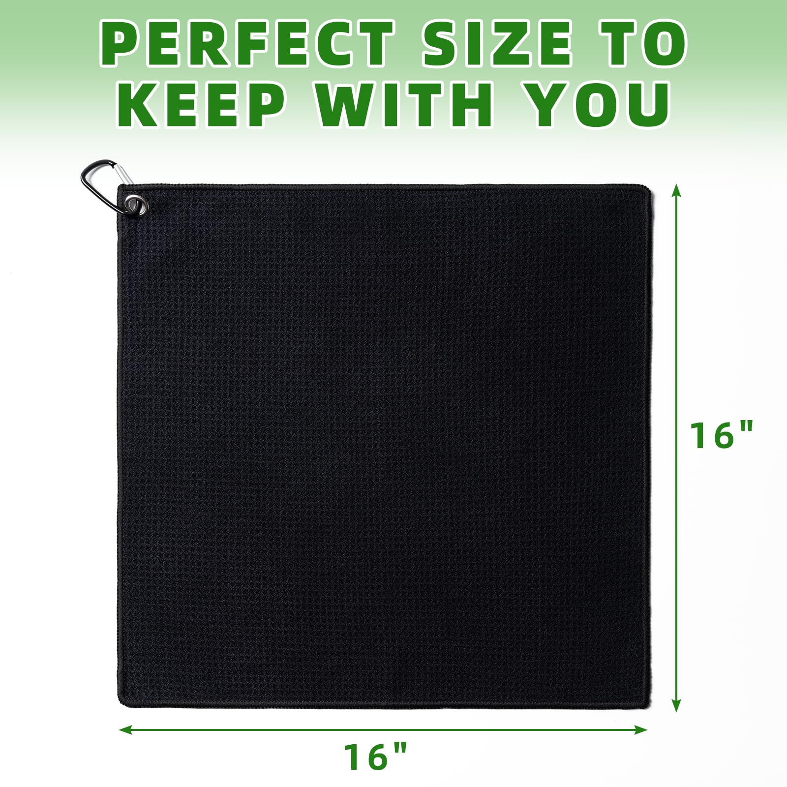 3 Pack Golf Towels(16" X 16") with Carabiner Clip,Microfiber Fabric Waffle Patte