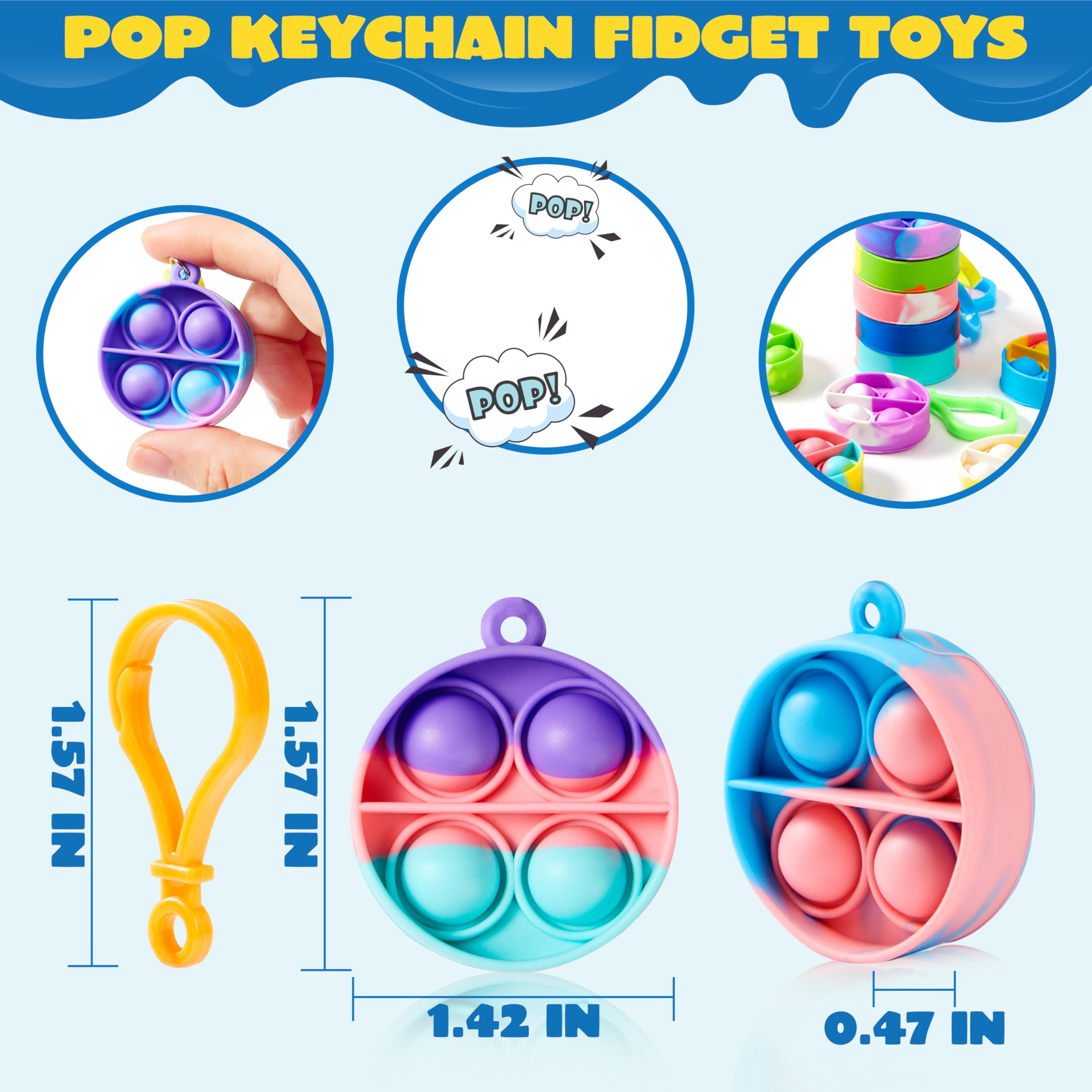Pop Fidget Keychain 30 Pack Pop Fidget Toys Bulk Party Favors for Kids 4-8