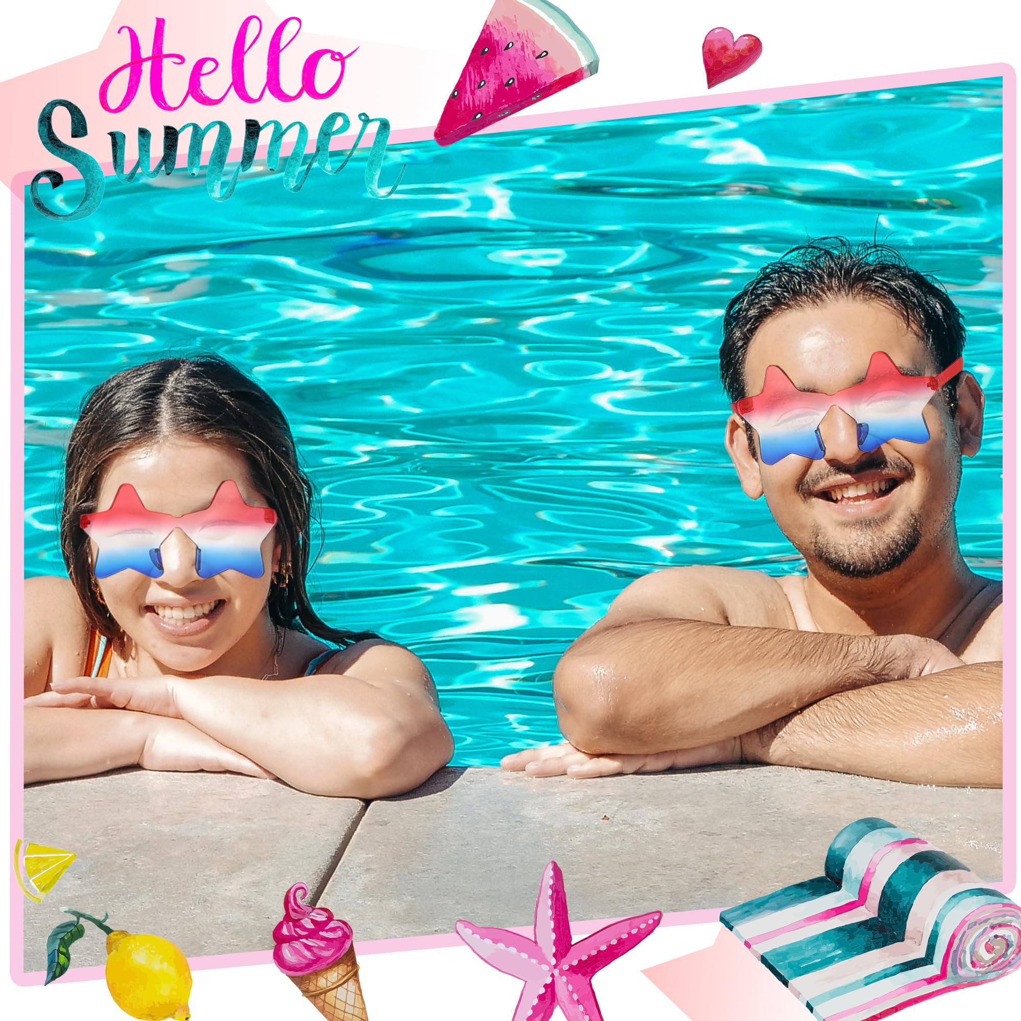 Pair Star Sunglasses for Women Men, Patriotic Rimless Star Shaped Sunglasses U