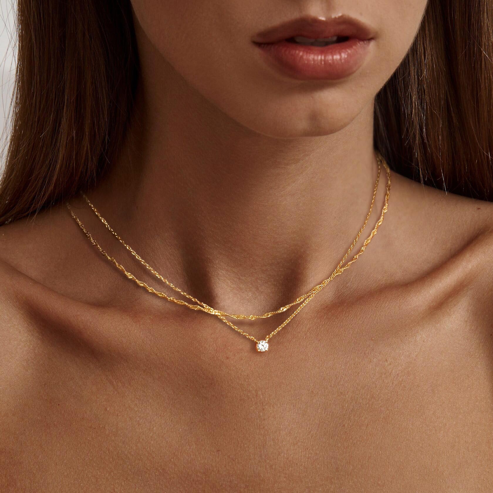Layered Gold Necklaces for Women, Dainty Layered Necklace 14k Gold Plated/Silver