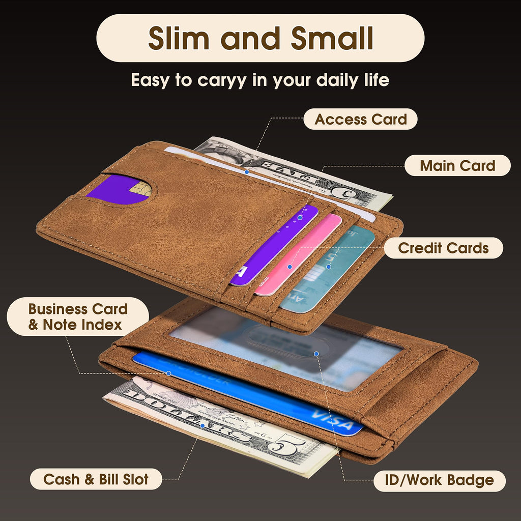 Slim Minimalist Wallet for Men,Front Pocket Wallet RFID Blocking Small Thin Cred