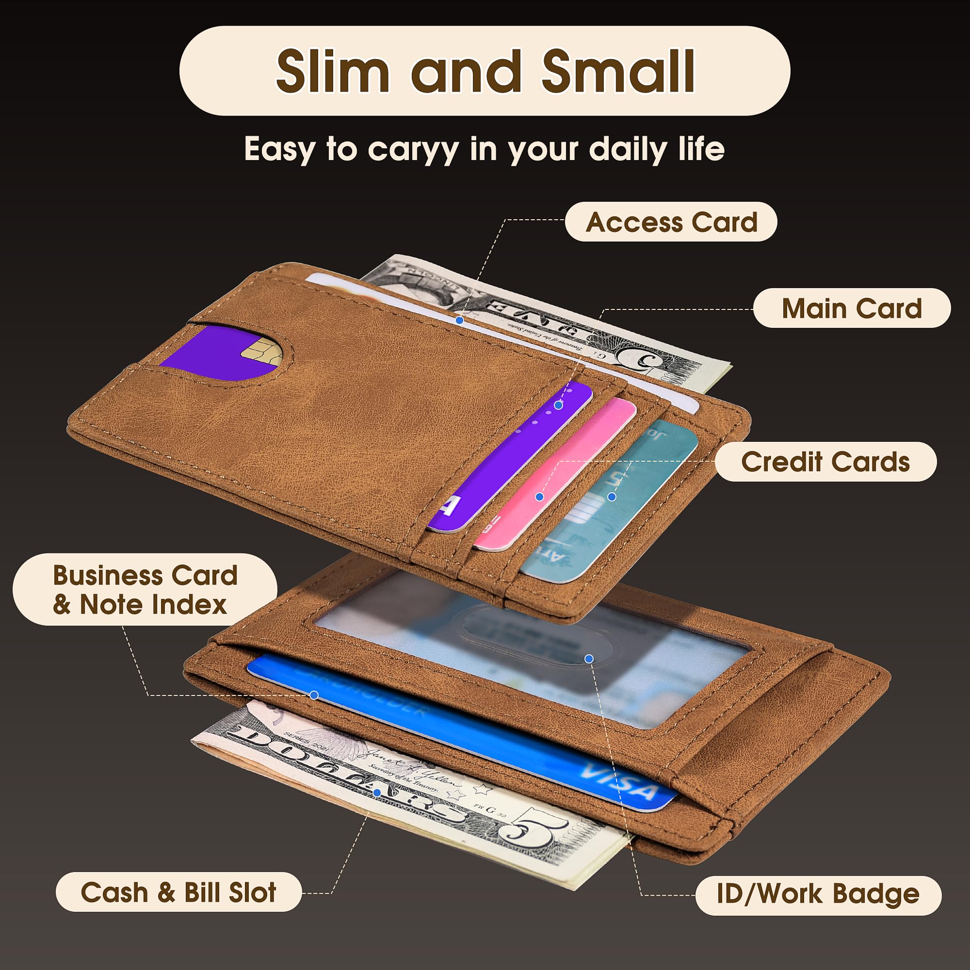 Slim Minimalist Wallet for Men,Front Pocket Wallet RFID Blocking Small Thin Cred