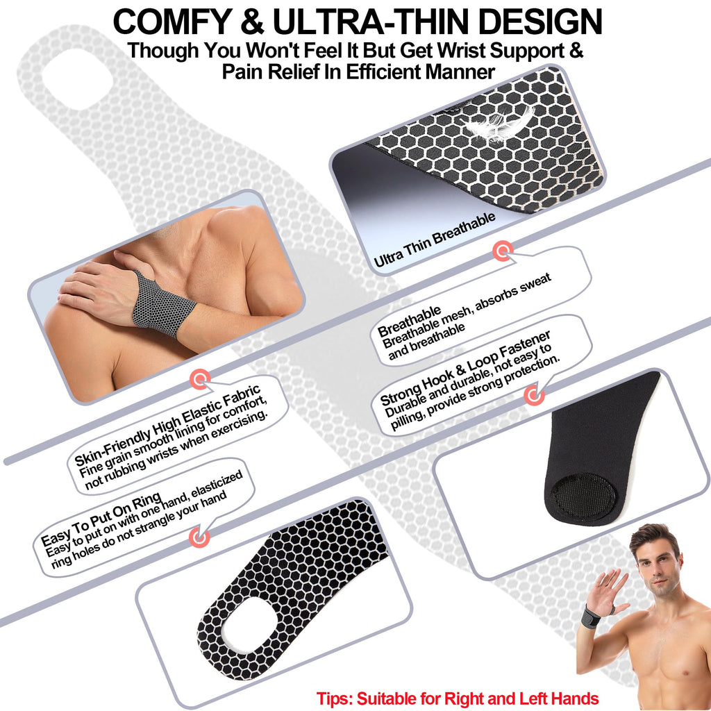 2 Pack Ultra Thin Wrist Brace - Wrist Compression Band for Carpal Tunnel, Pain R