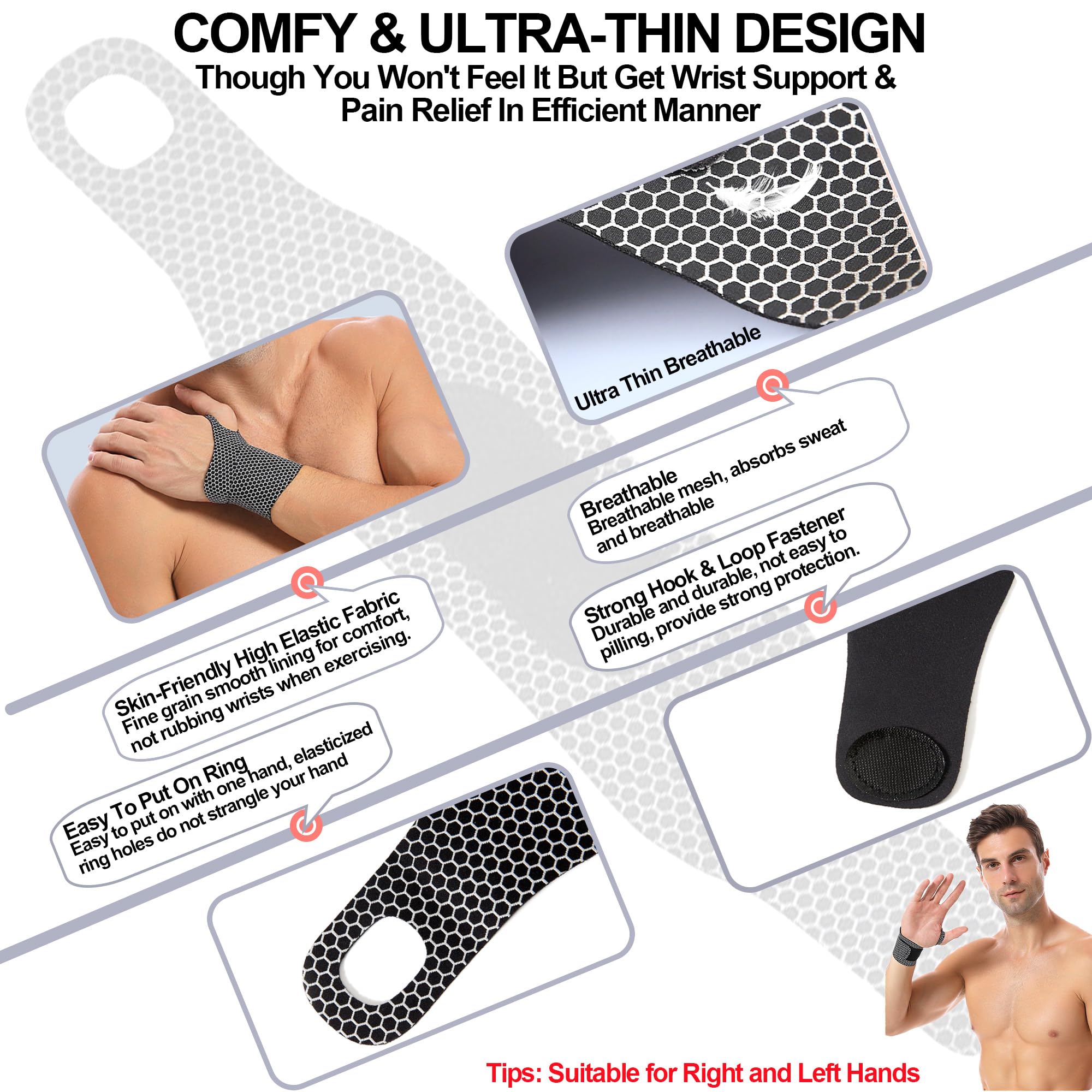 2 Pack Ultra Thin Wrist Brace - Wrist Compression Band for Carpal Tunnel, Pain R