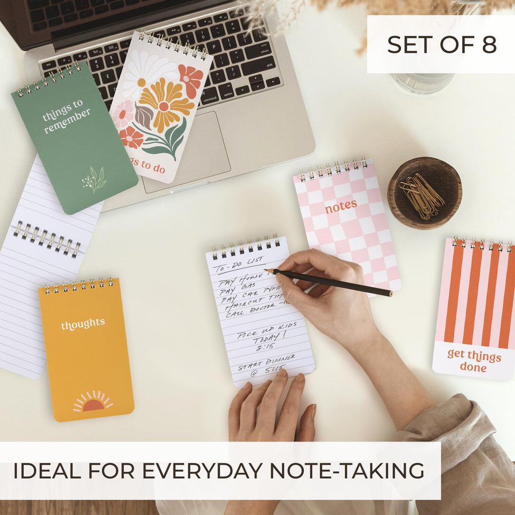 Pocket Notebooks Set Of 8 - Small 3x5 Spiral Notepads With Lined Pages