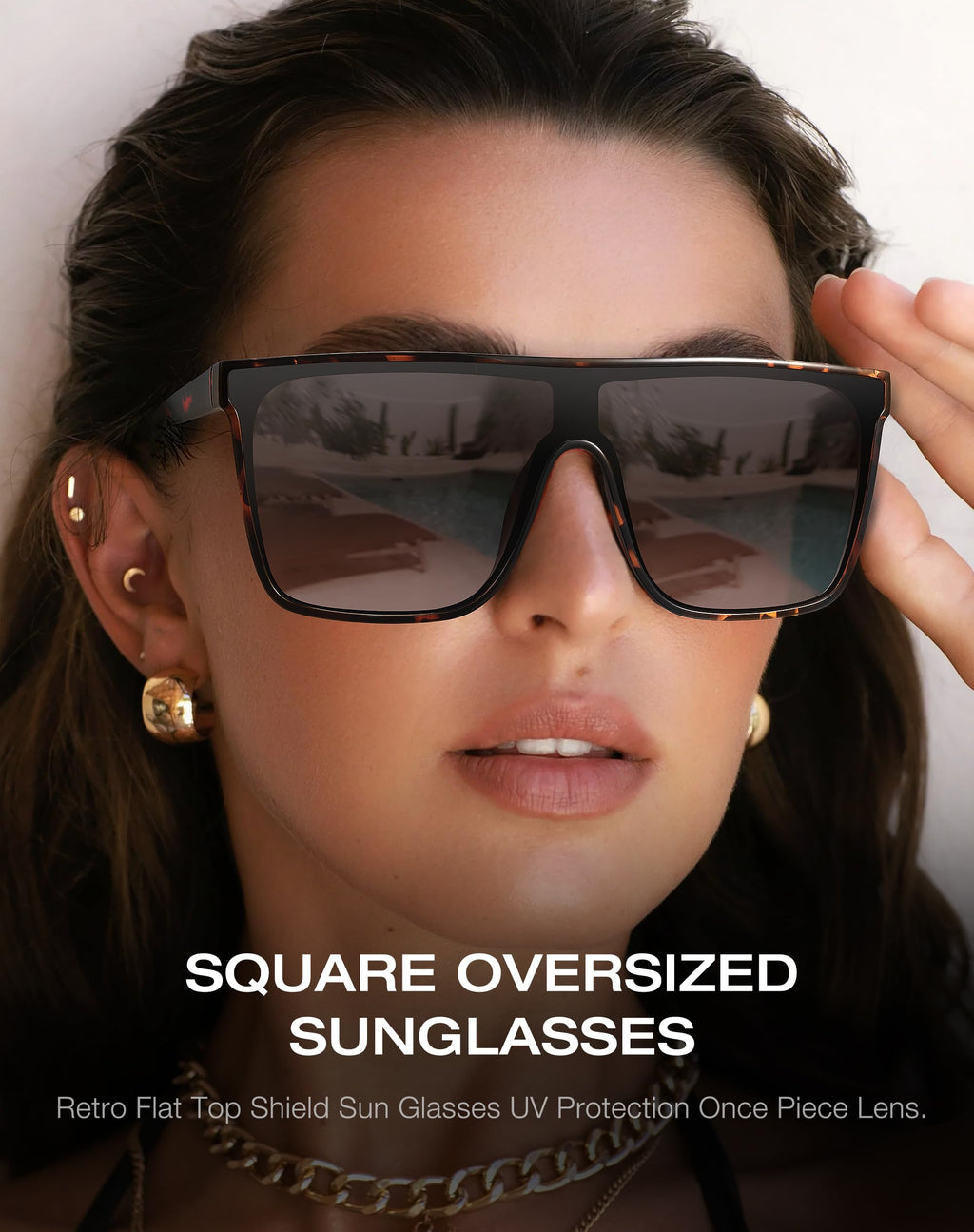 Square Oversized Sunglasses for Women Men Retro Flat Top Shield Sun Glass