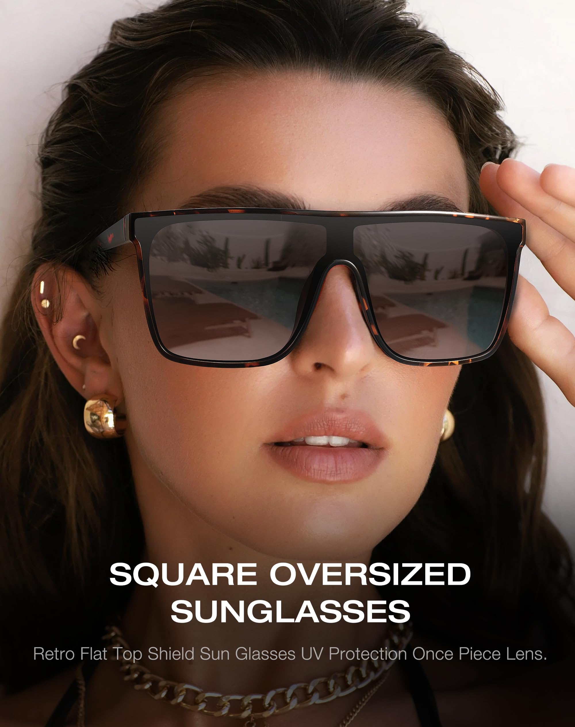 Square Oversized Sunglasses for Women Men Retro Flat Top Shield Sun Glass
