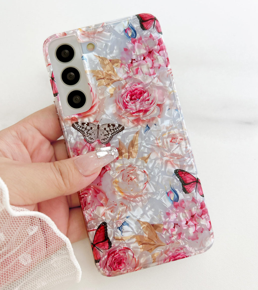 for Galaxy S22 5G Case 6.1",Cute Crystal Clear Floral Shell Pattern Design for G