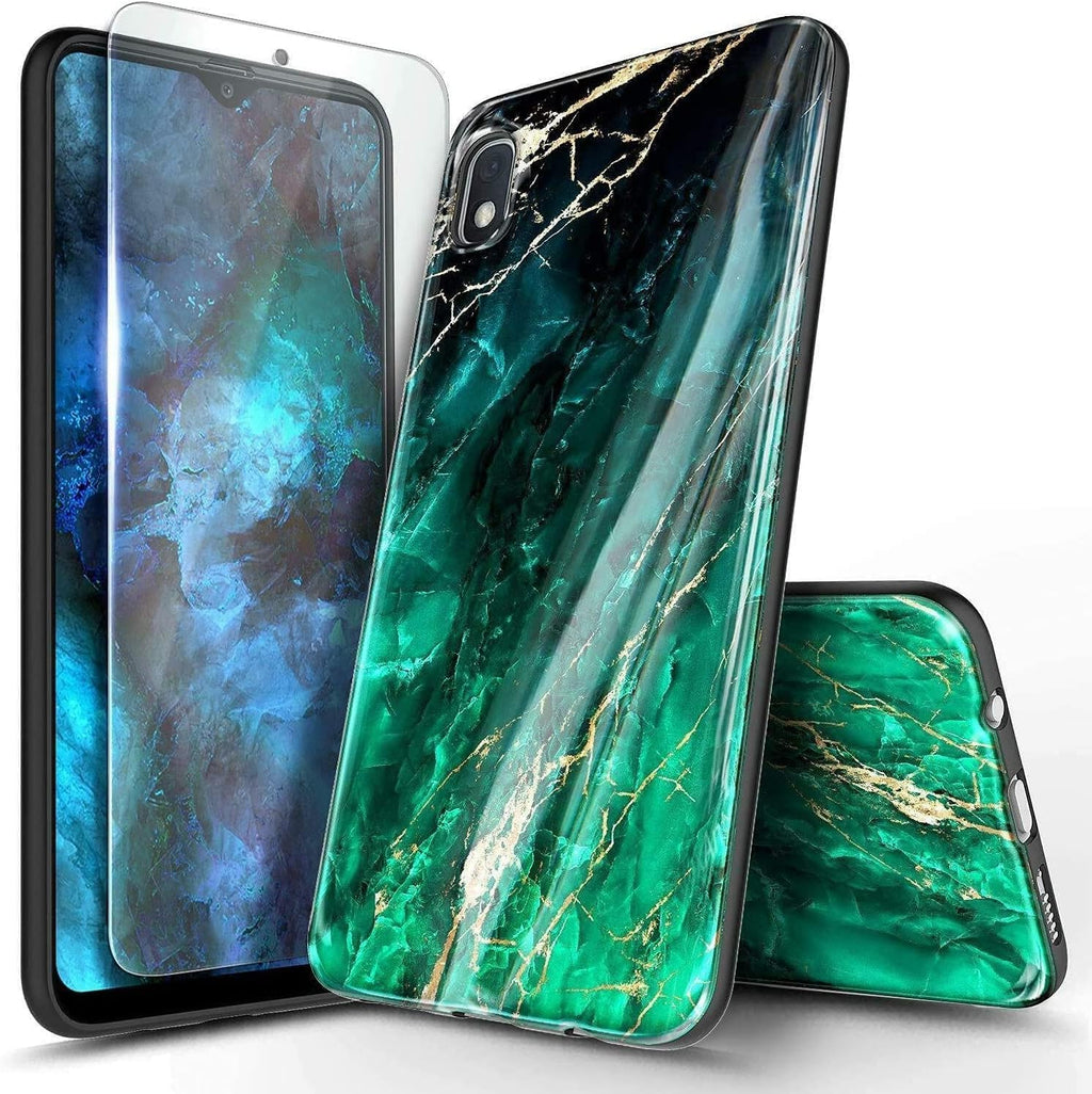Compatible with Samsung Galaxy A50 Phone Case, Marble Green | with Tempered Glas