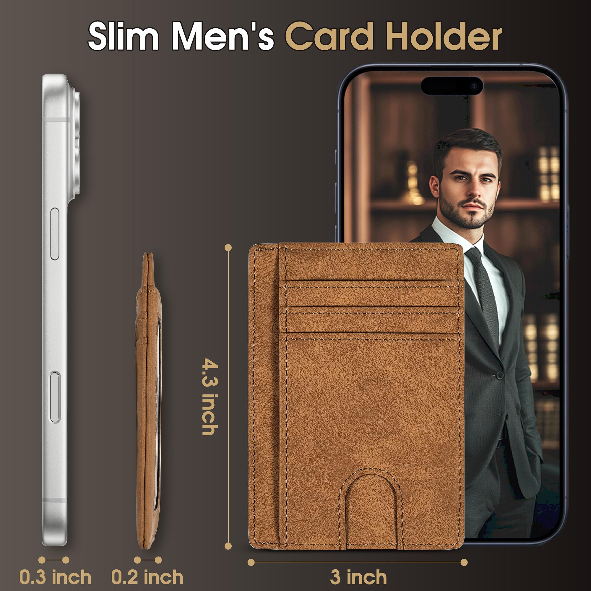Slim Minimalist Wallet for Men,Front Pocket Wallet RFID Blocking Small Thin Cred