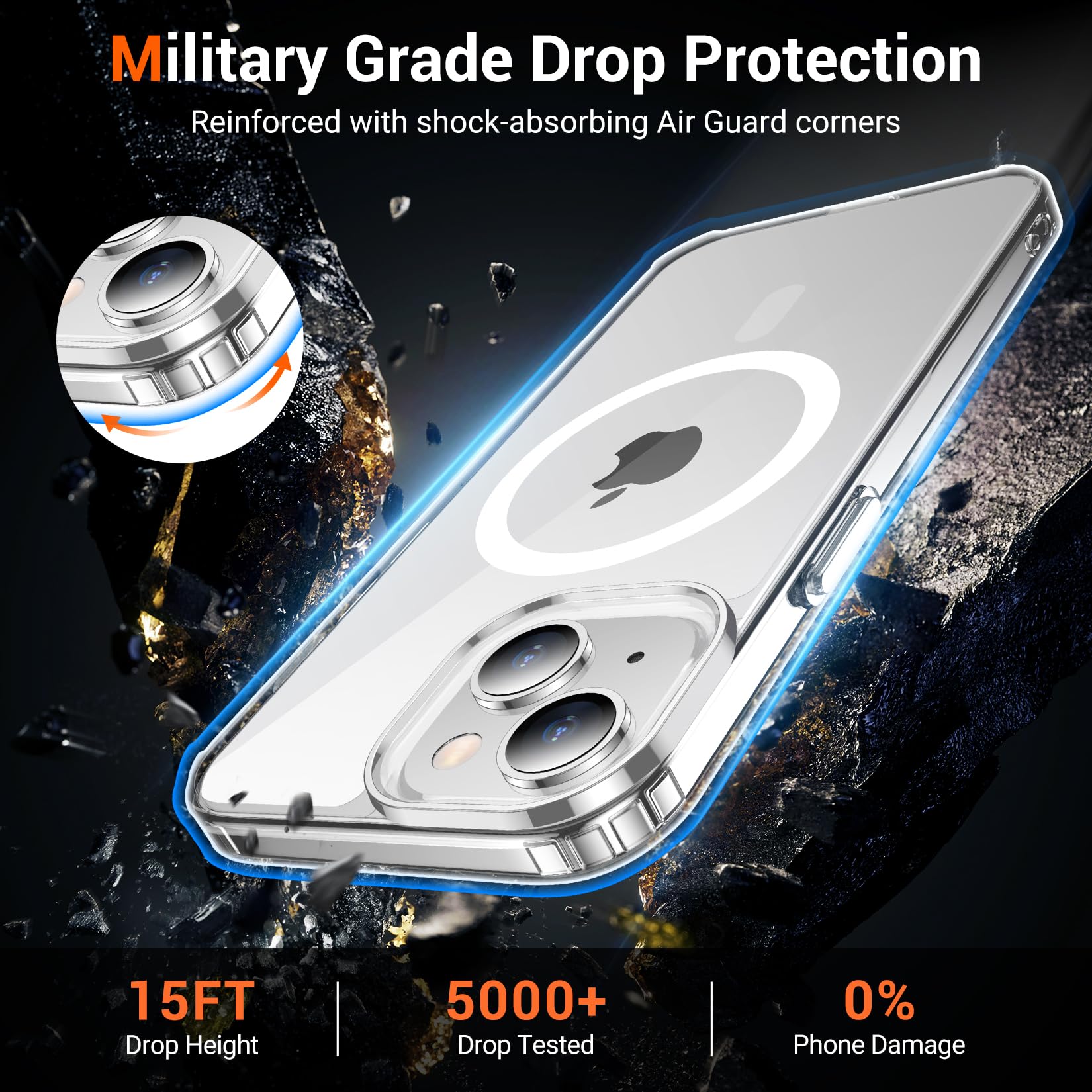 Iphone 15 Case Clear, [ Magsafe][Anti-Yellowing][Military-Grade Protection] Shoc