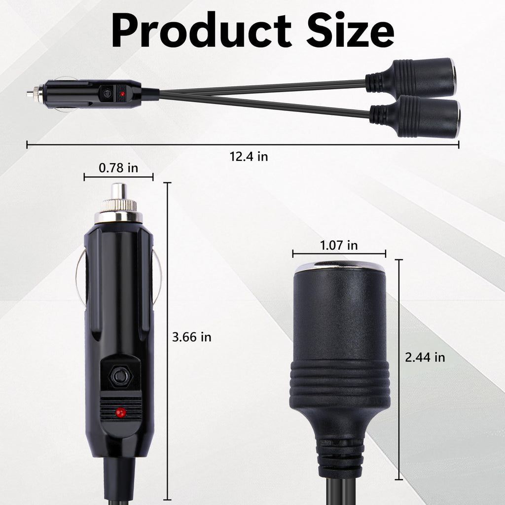 Cigarette Lighter Adapter, 1 To 2 Car Cigarette Lighters Splitter 2 Socket, 18Aw