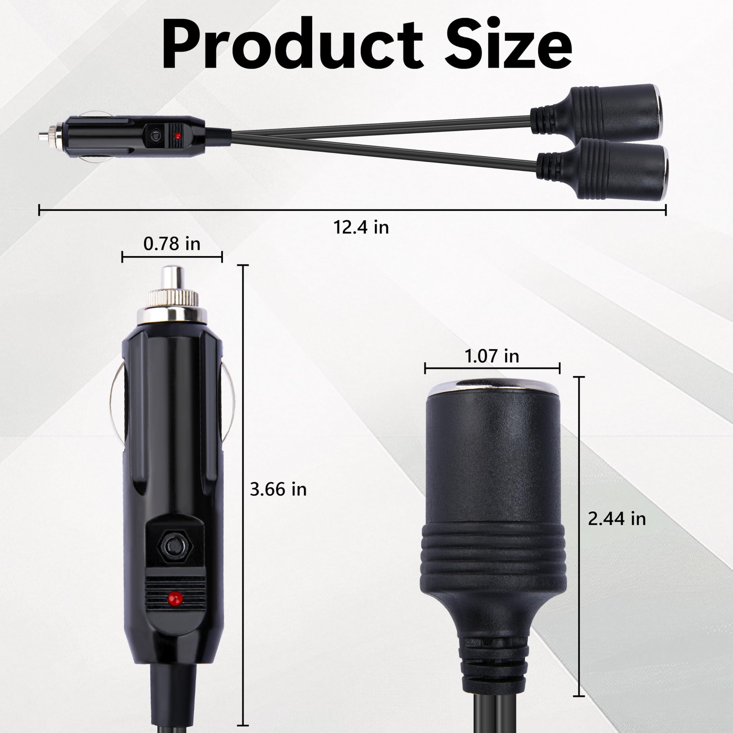 Cigarette Lighter Adapter, 1 To 2 Car Cigarette Lighters Splitter 2 Socket, 18Aw