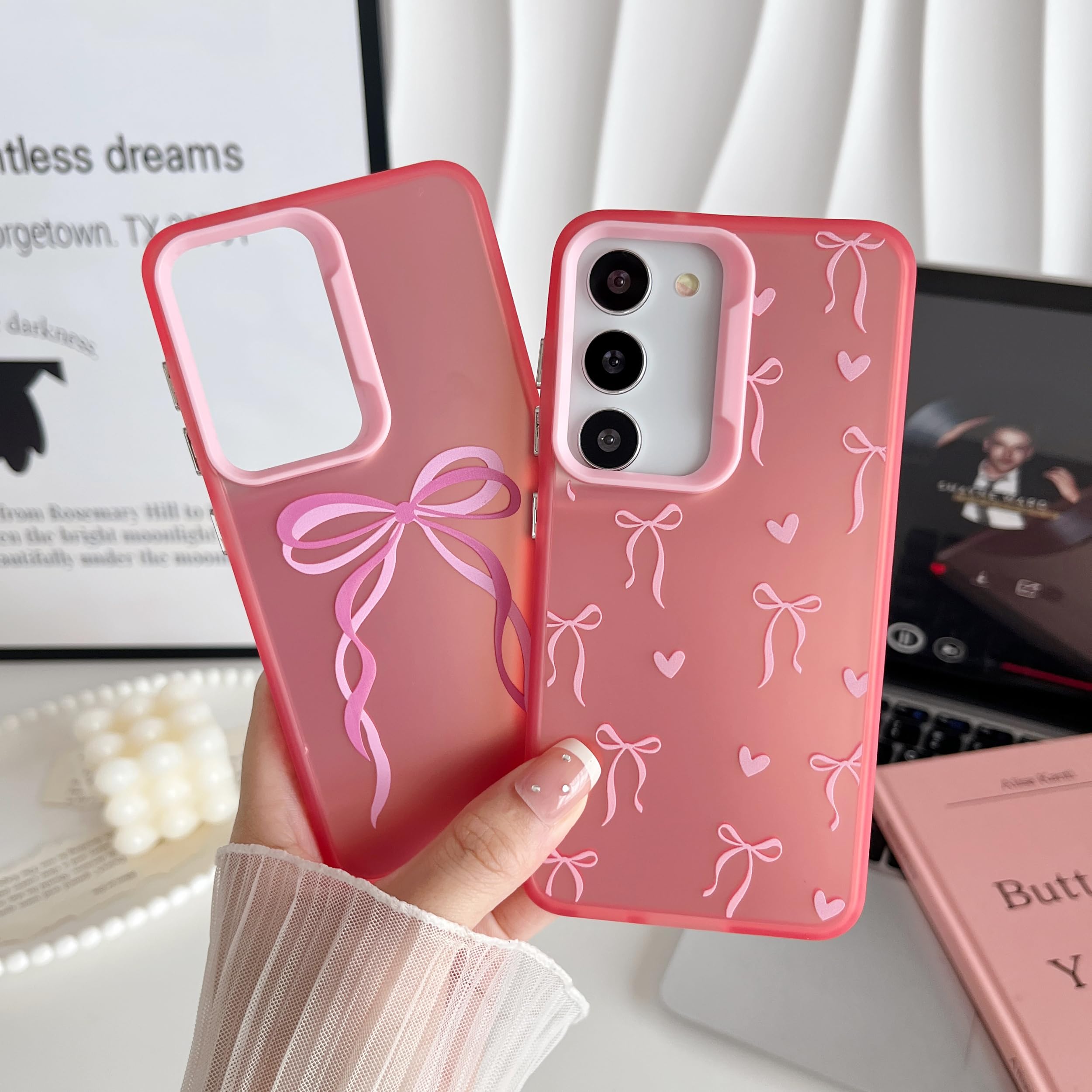for Samsung Galaxy S23 5G Case,Cute Pink Ribbon Bow Tie Aesthetic Phone Case,Tre