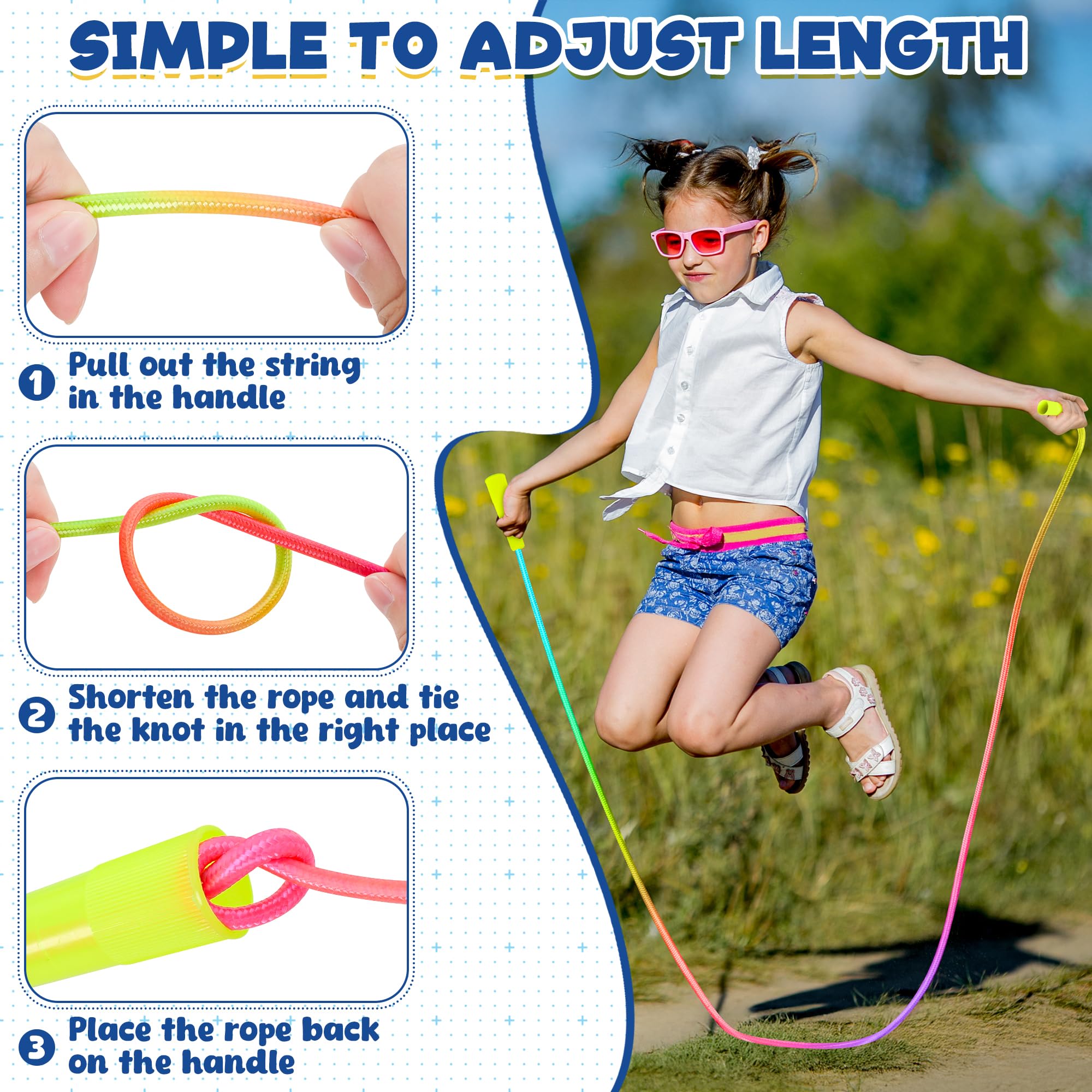 6 Pack Kids Jump Rope, Colorful Gradient Nylon Skipping Ropes for Children, 7.55