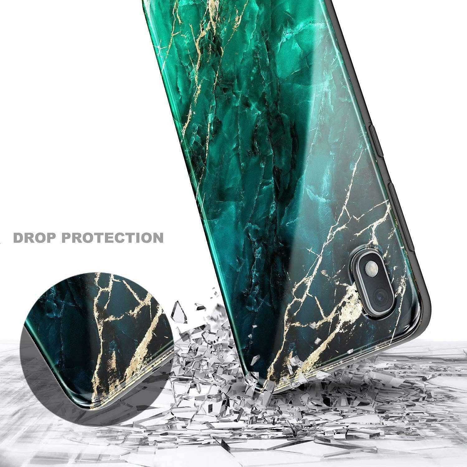Compatible with Samsung Galaxy A50 Phone Case, Marble Green | with Tempered Glas