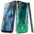 Compatible with Samsung Galaxy A50 Phone Case, Marble Green | with Tempered Glas
