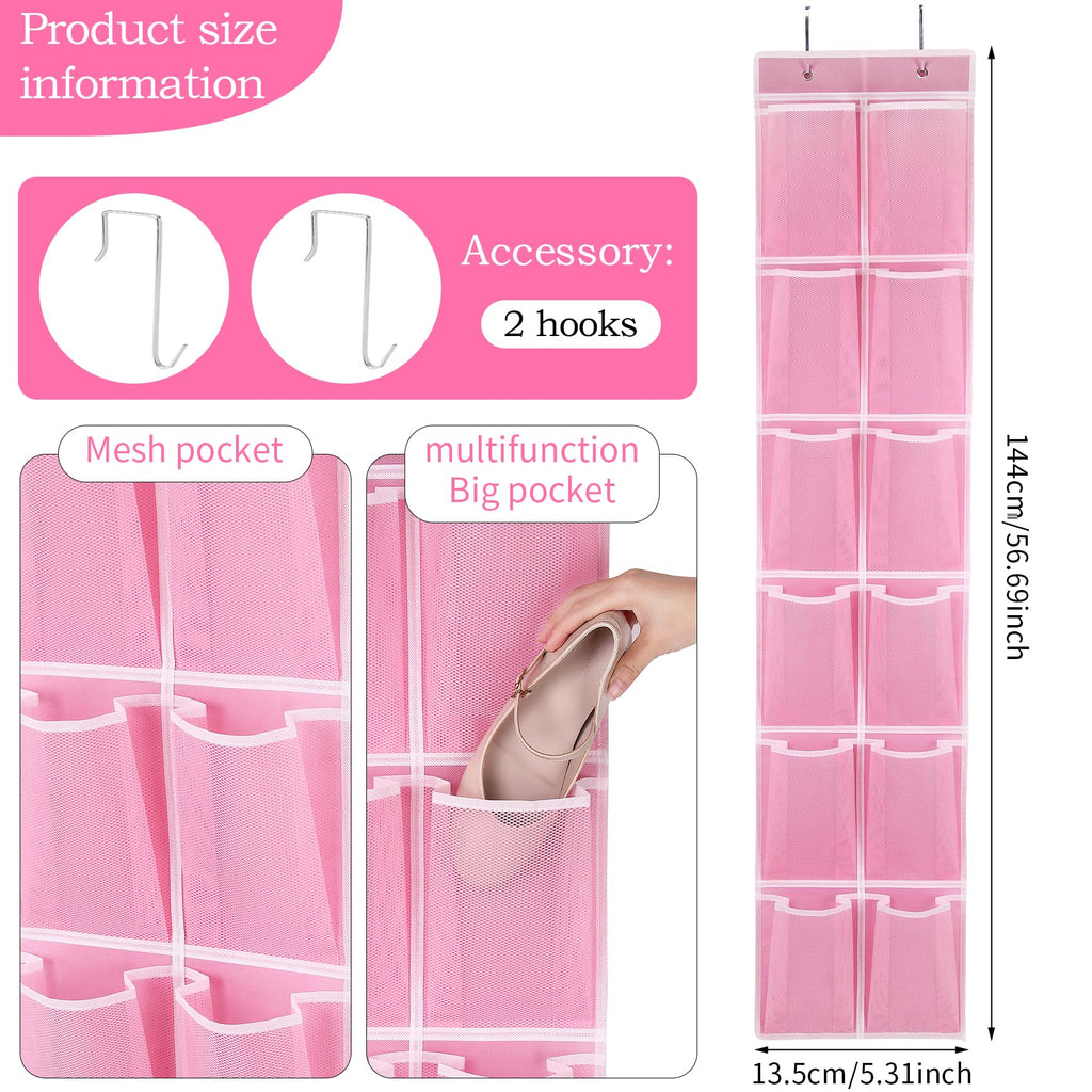 Shoe Organizer 12 Pockets — Hanging Storage Organizer, Pink