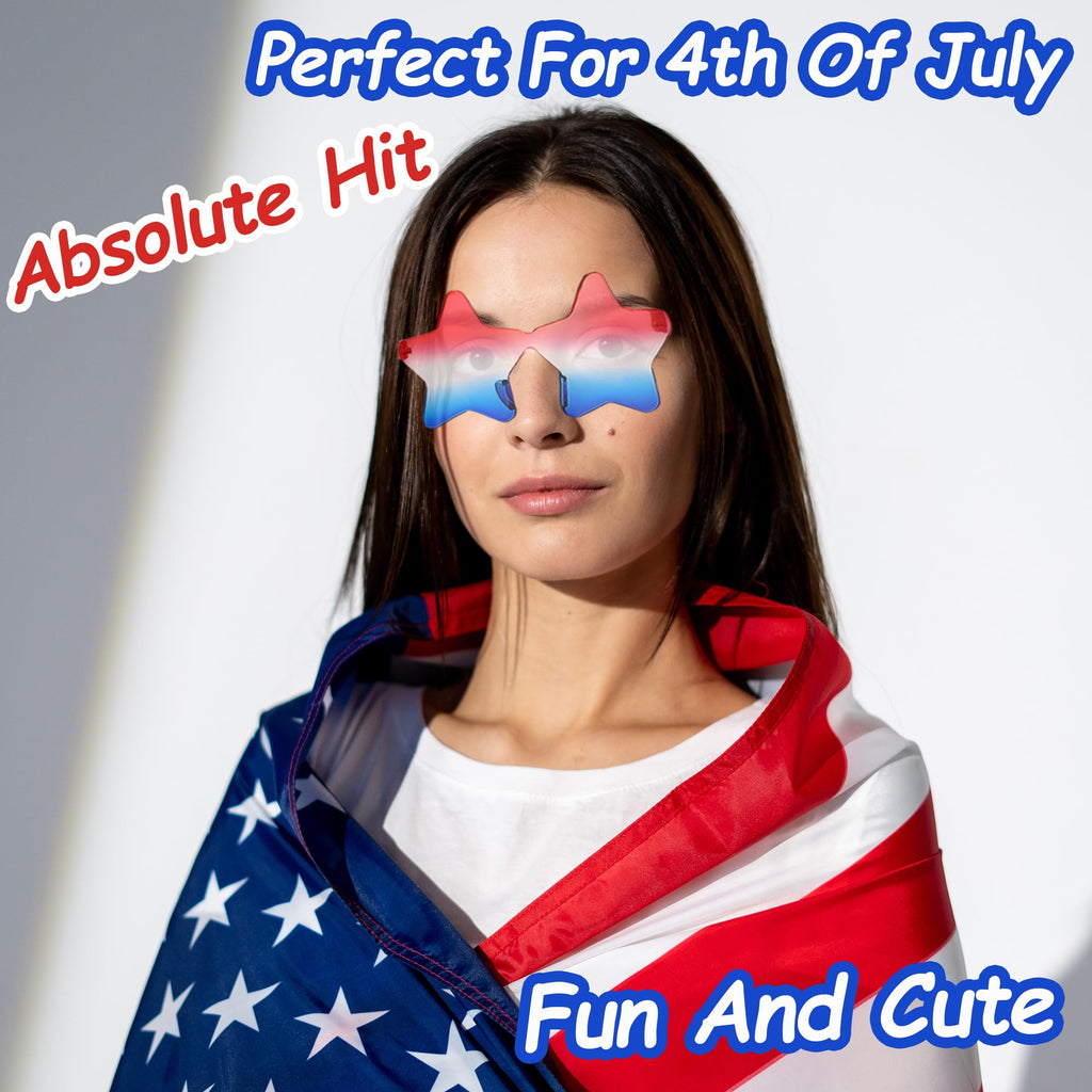 Pair Star Sunglasses for Women Men, Patriotic Rimless Star Shaped Sunglasses U