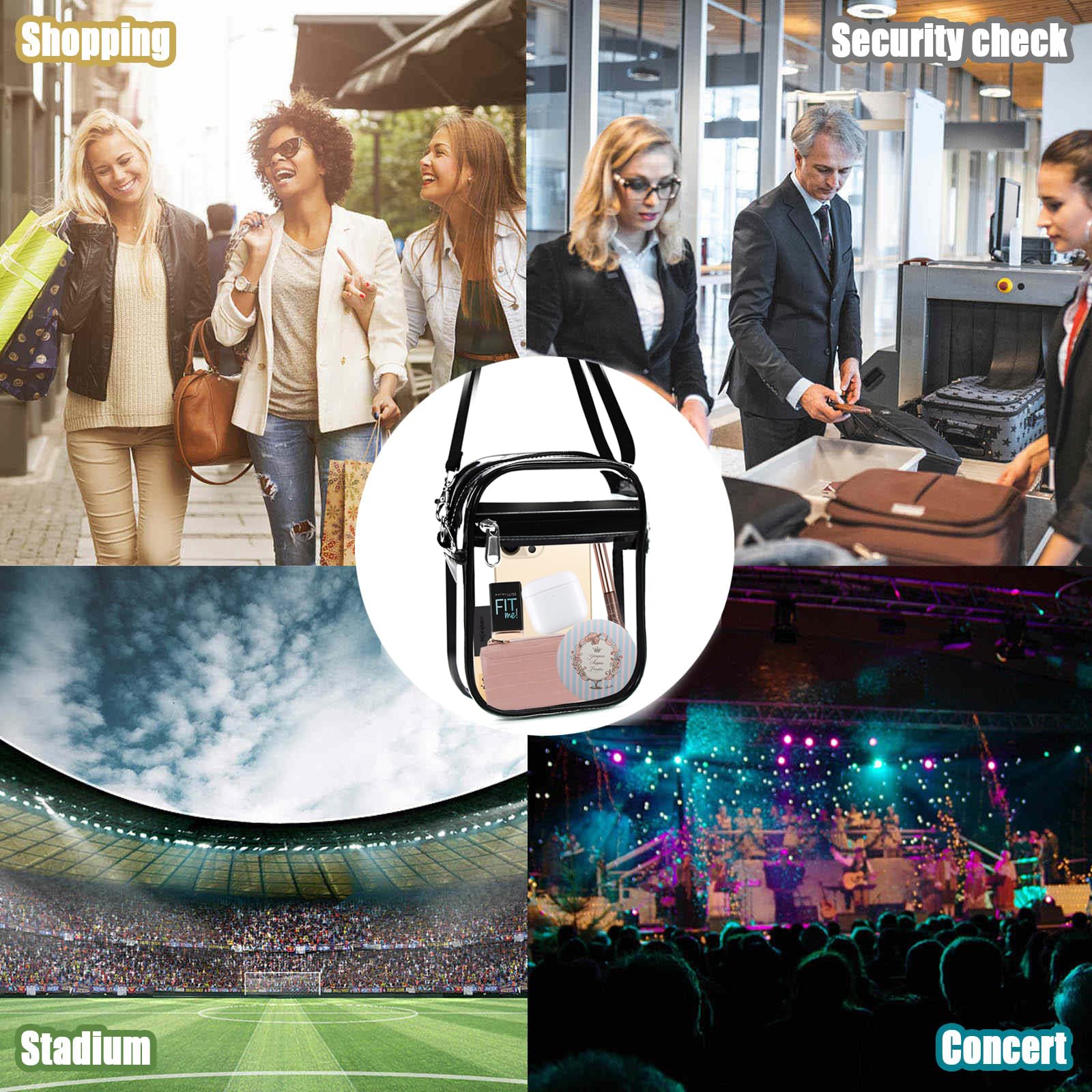 Crossbody Purse Bag, Clear Bag Stadium Approved with Front Pocket for Conc