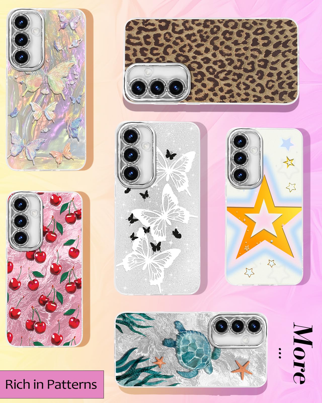 Compatible with Samsung Galaxy A15 5G Case - Cute Glitter BK WH Butterfly A15 5G