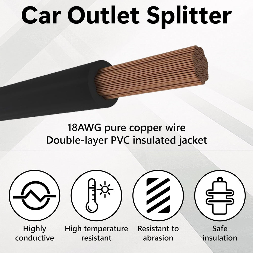 Cigarette Lighter Adapter, 1 To 2 Car Cigarette Lighters Splitter 2 Socket, 18Aw