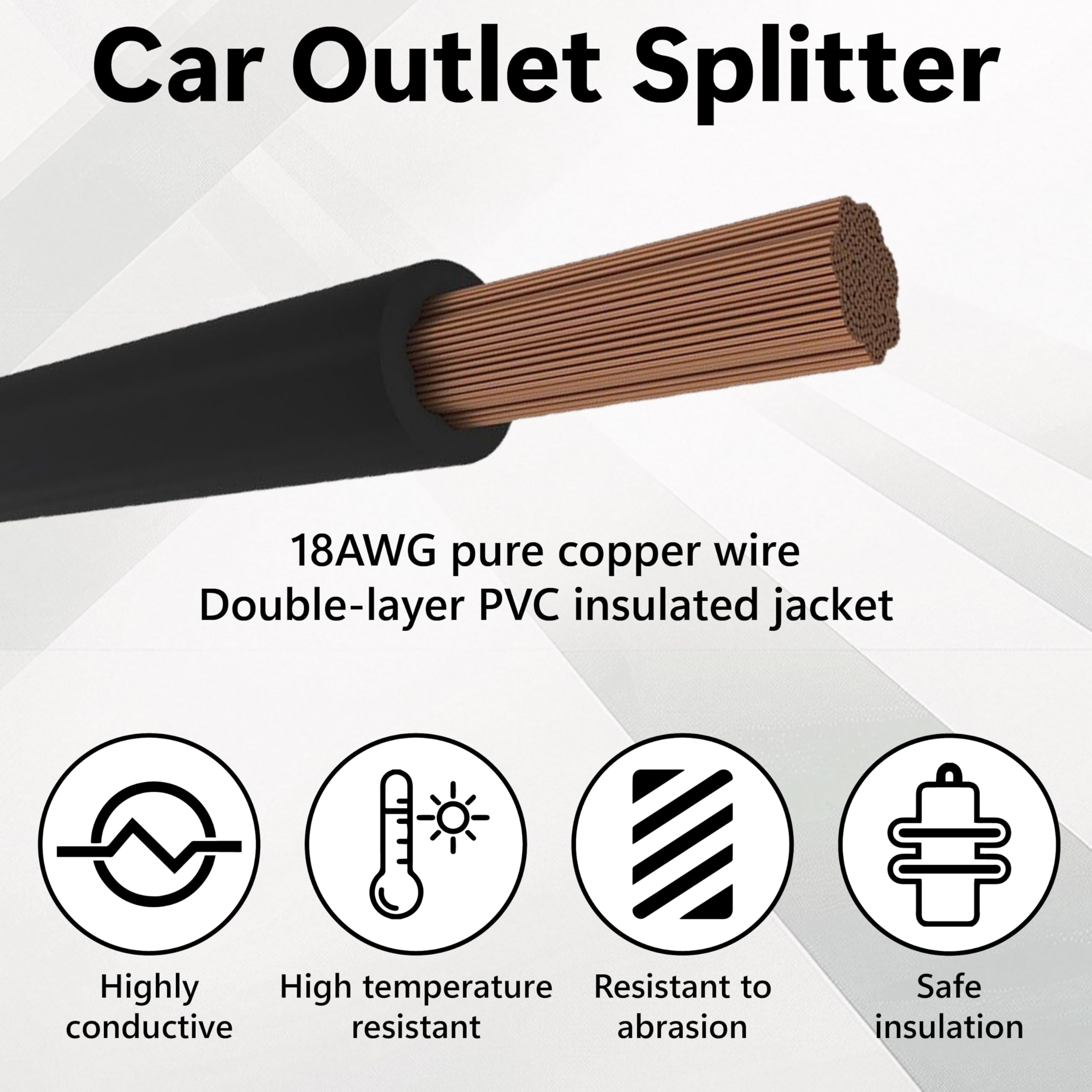 Cigarette Lighter Adapter, 1 To 2 Car Cigarette Lighters Splitter 2 Socket, 18Aw