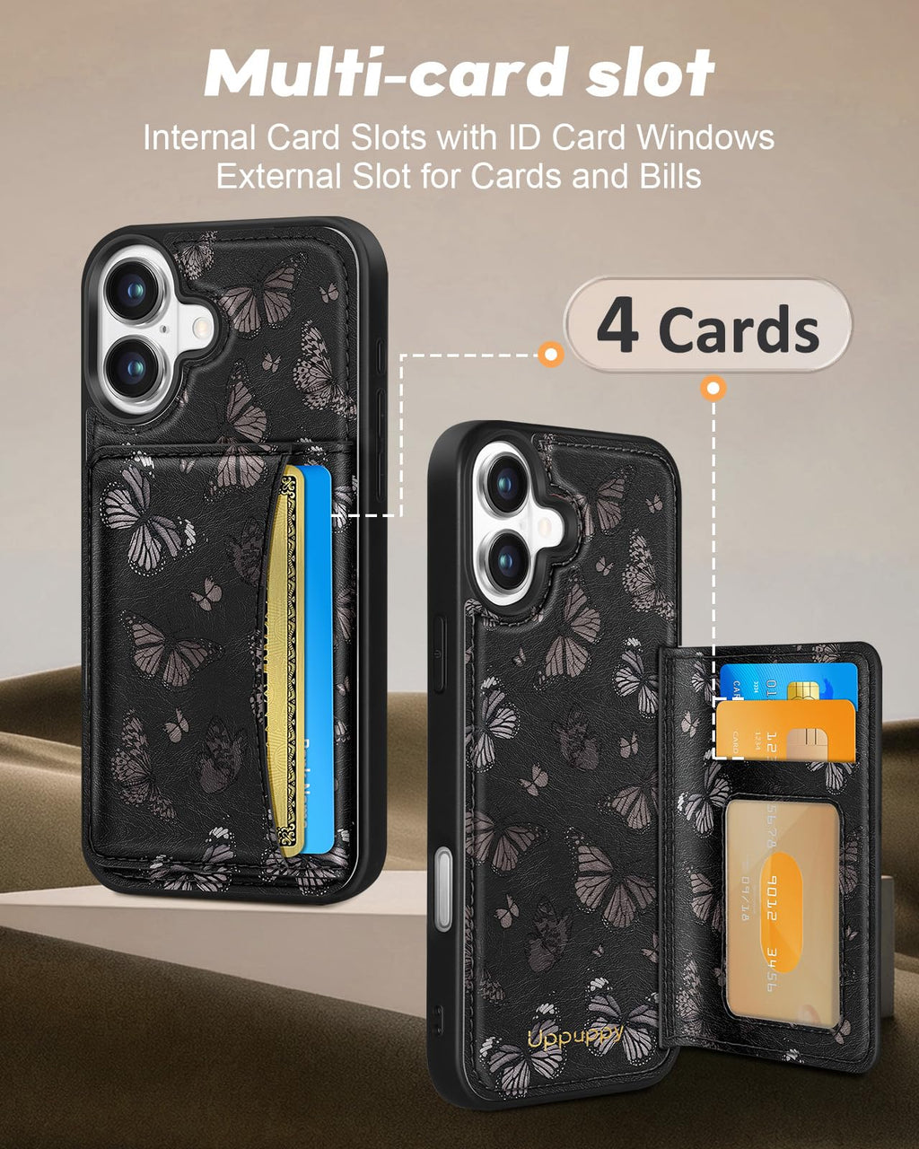 iPhone 16 Wallet Case - Fits 4 Card Slots, Compatible with MagSafe for Women