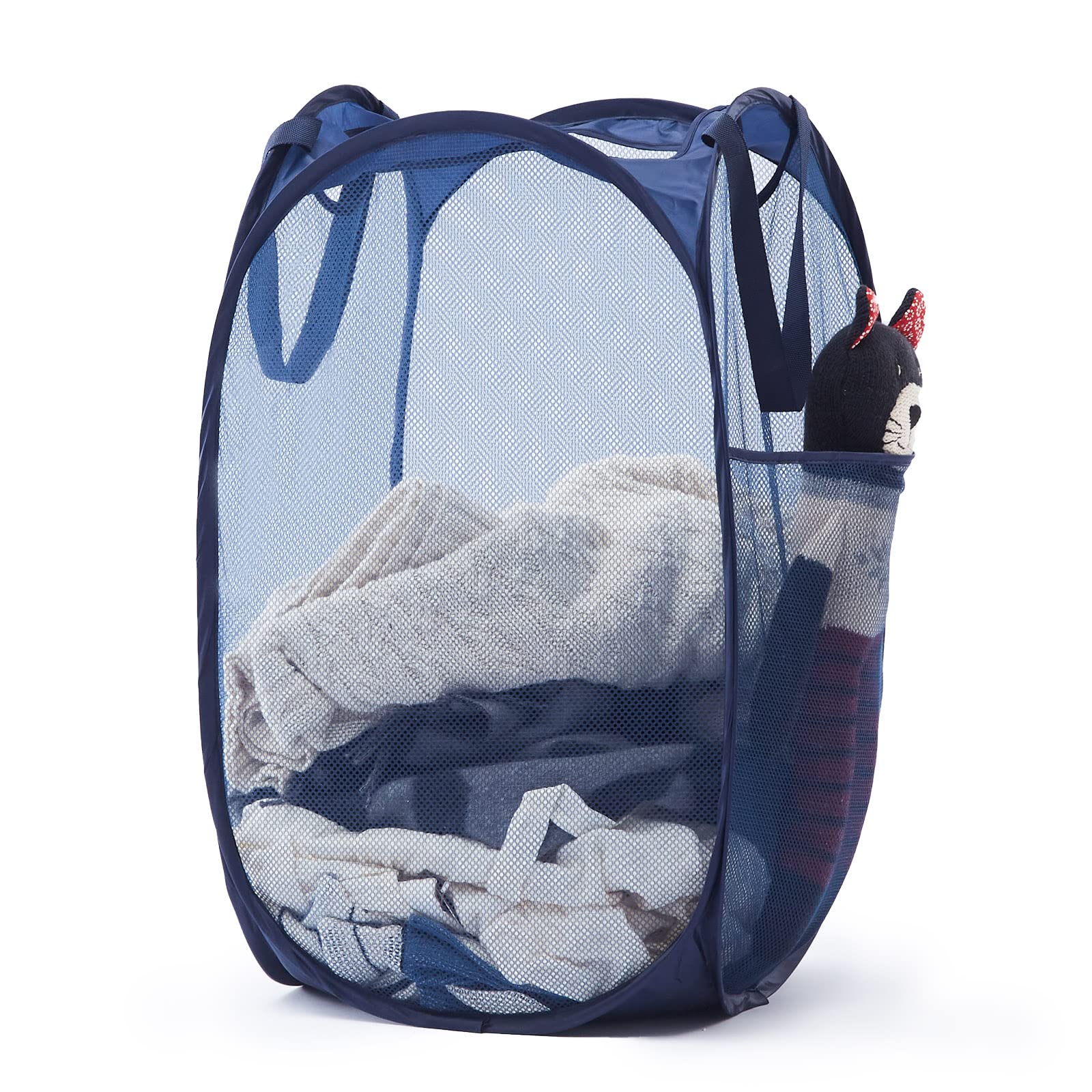 Pop-Up Laundry Basket — Mesh Hamper with Handles & Side Pocket for Dorm, Bathroo